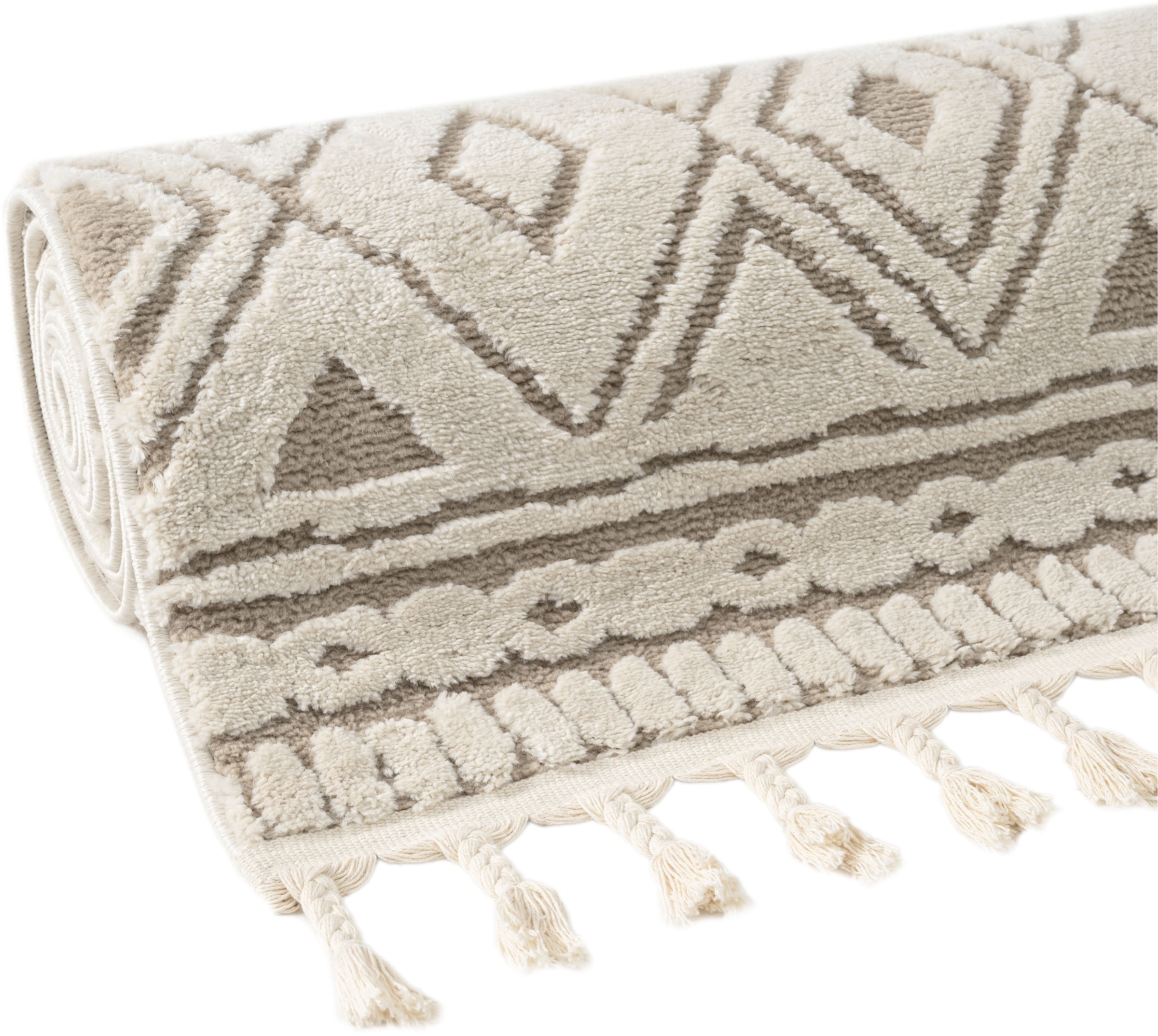 my home Läufer »Bonvo 80x300 cm« rechteckig 19 mm Höhe mit Fransen, Hoch-Tief-Struktur, Wohnzimmer, Schlafzimmer