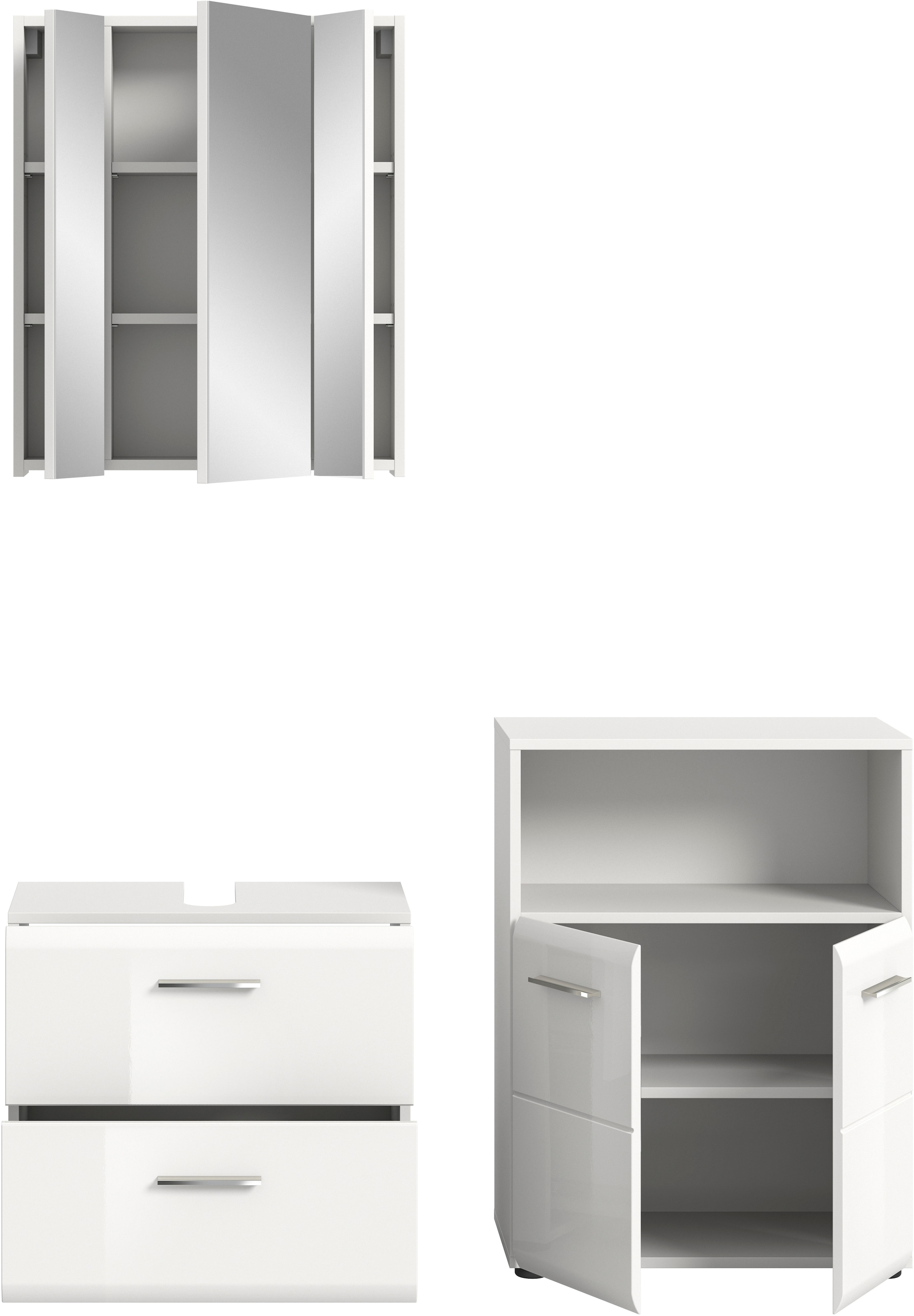welltime Badmöbel-Set »FLORENZ, TOPSELLER!, 3-teilige Badkombination, hochwertige MDF-Front« Set, best. aus: Waschbeckenunterschrank, Spiegelschrank, Midischrank breit, 