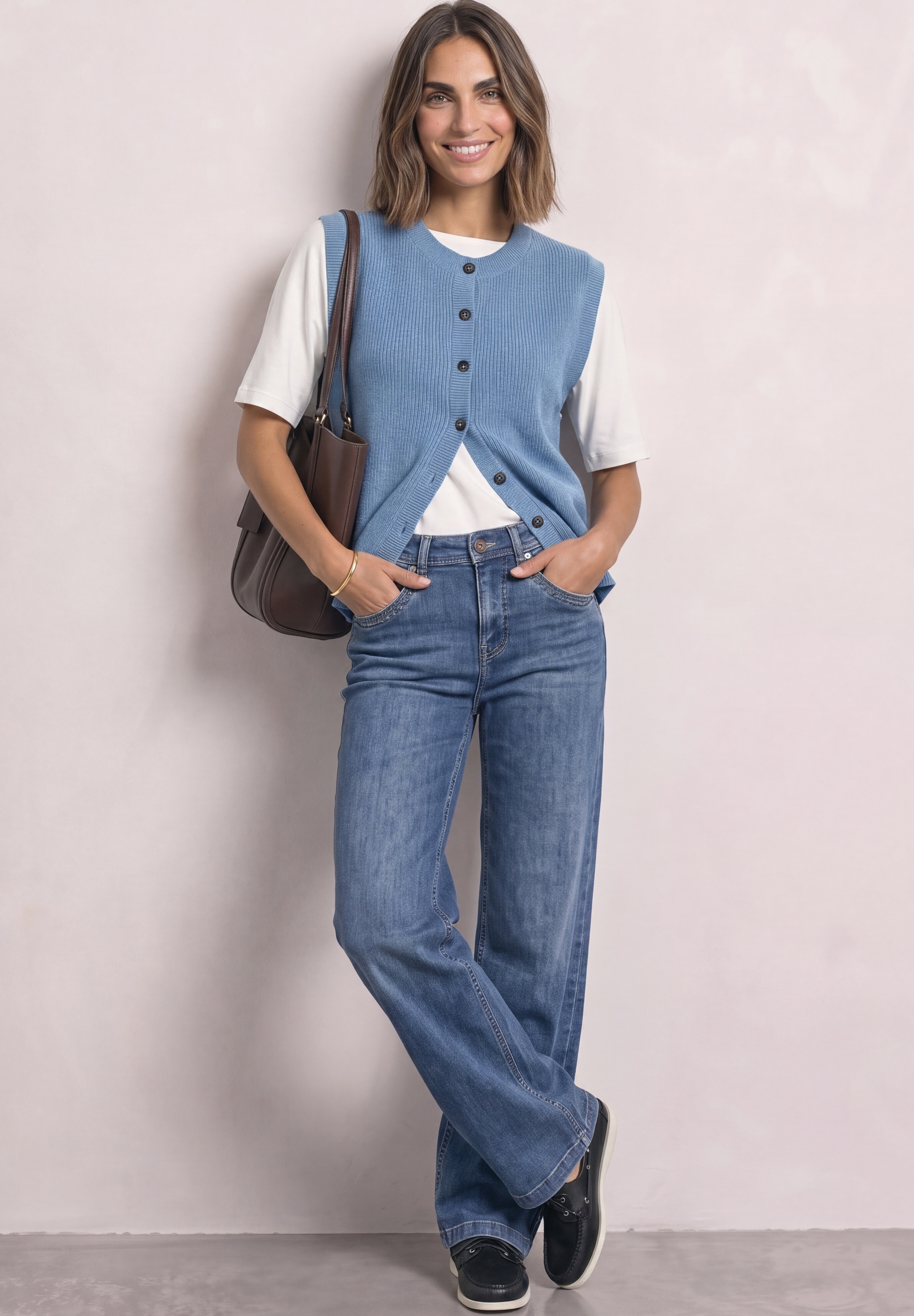 STREET ONE Gilet tricoté avec patte de boutonnage et col rond