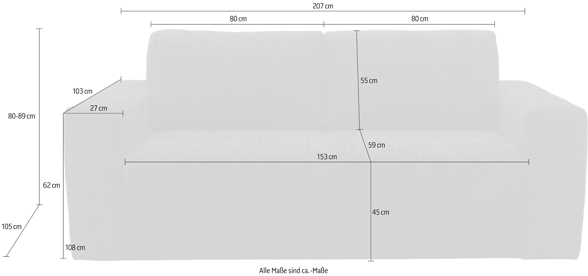DOMO collection 2-places »Nerio, 207 cm breit, minimalistisch, modern, formatabile Polsterung« Ausziehbar, Schlaffunktion