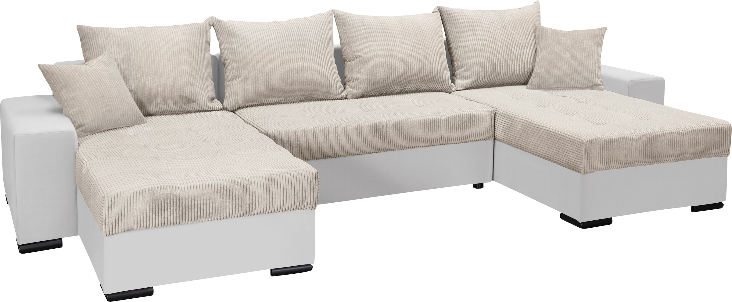 COLLECTION AB Paysage de salon »Josy XL U-Form, B: 313 cm in Cord, Cord-Mix« mit Bettfunktion, Bettkasten & 2 Zierkissen, Federkern