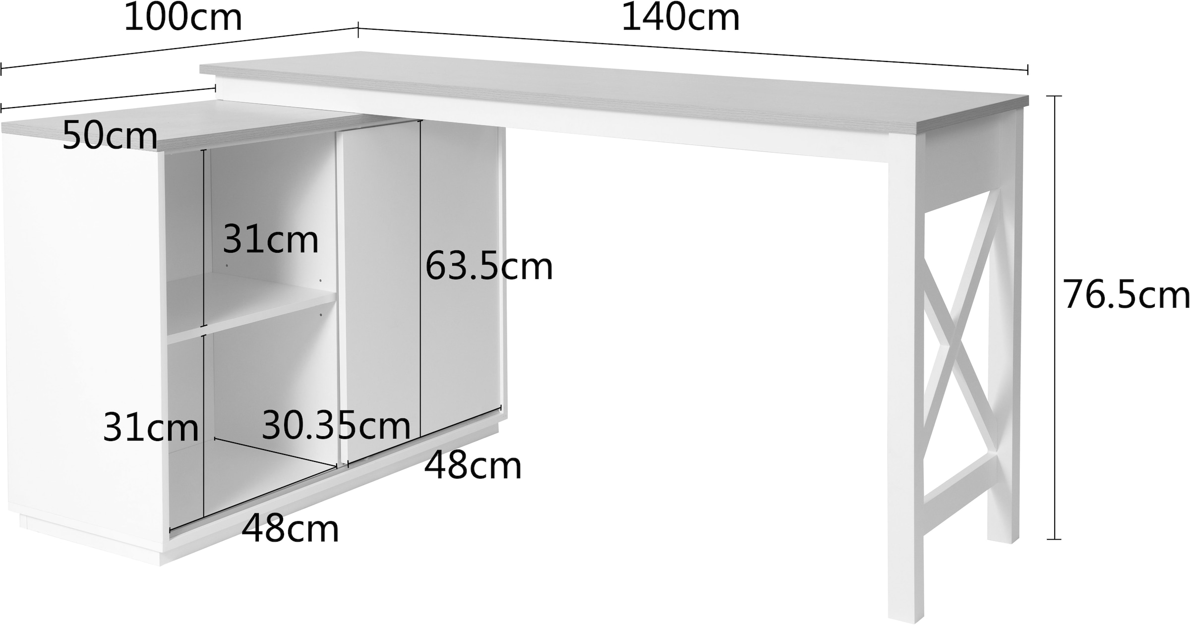 GOODproduct Bureau d'angle »SILBA« viel Stauraum, mit Schiebetür, Breite: 100 cm