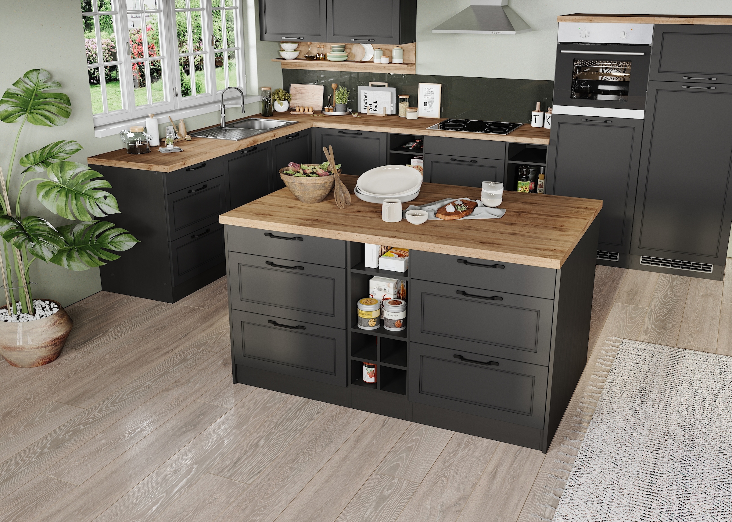 KOCHSTATION Ilot de cuisine »KS-Lana, Breite 153 cm« façades MDF, plan de travail épaisseur 38mm