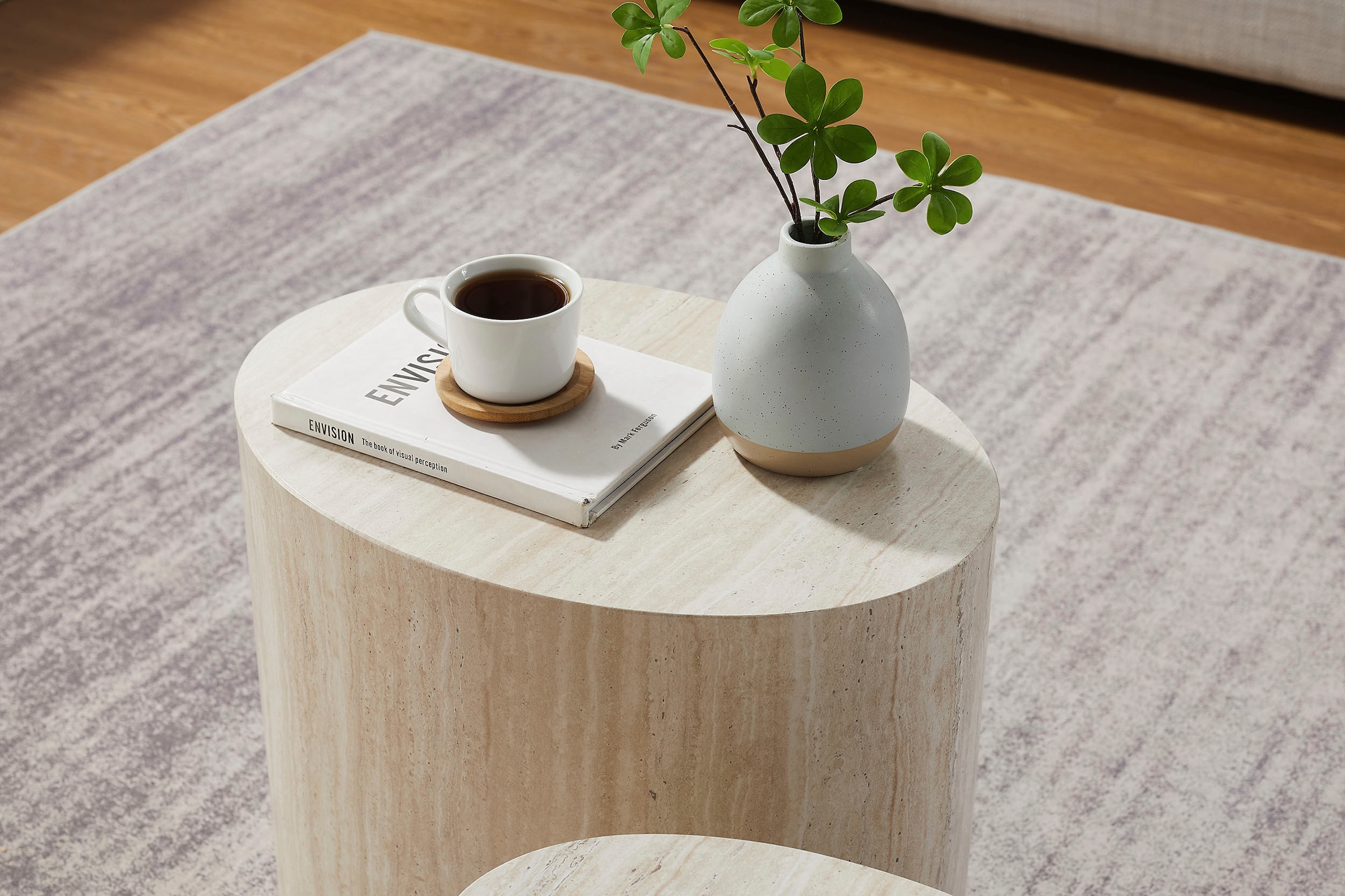 SalesFever Couchtisch »Almeria - Stilvoller Wohnzimmer- und Beistelltisch« Set, 2er Set, 2 Stk. tlg. oval, in Travertinoptik