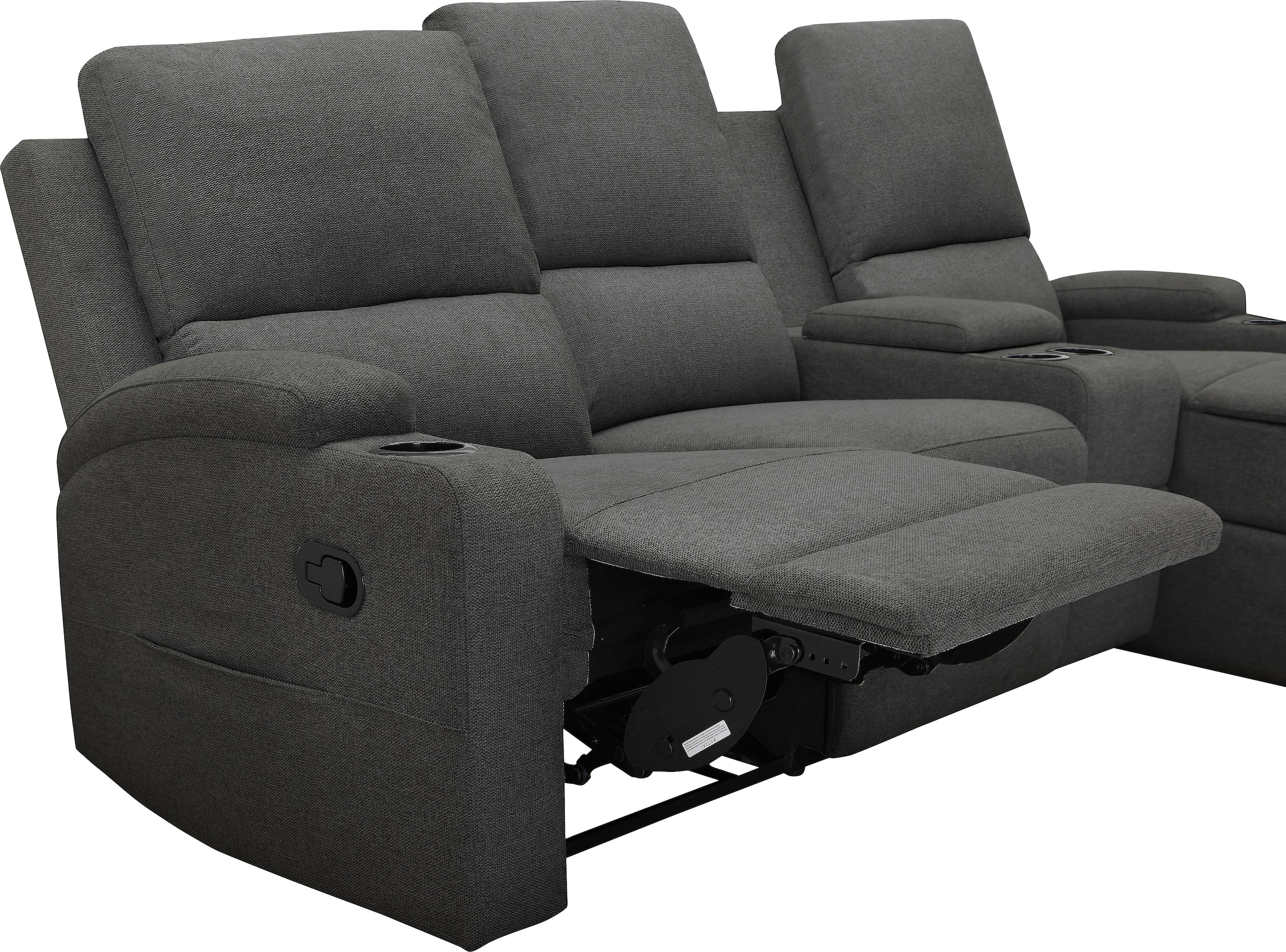 GOODproduct Canapé d'angle »NAPORI Struktur, Multimediasofa, 3er Kinosessel XXL, L-Form« canapé cinéma avec fonction relaxation, porte-gobelet, compartiment de rangement et coffre