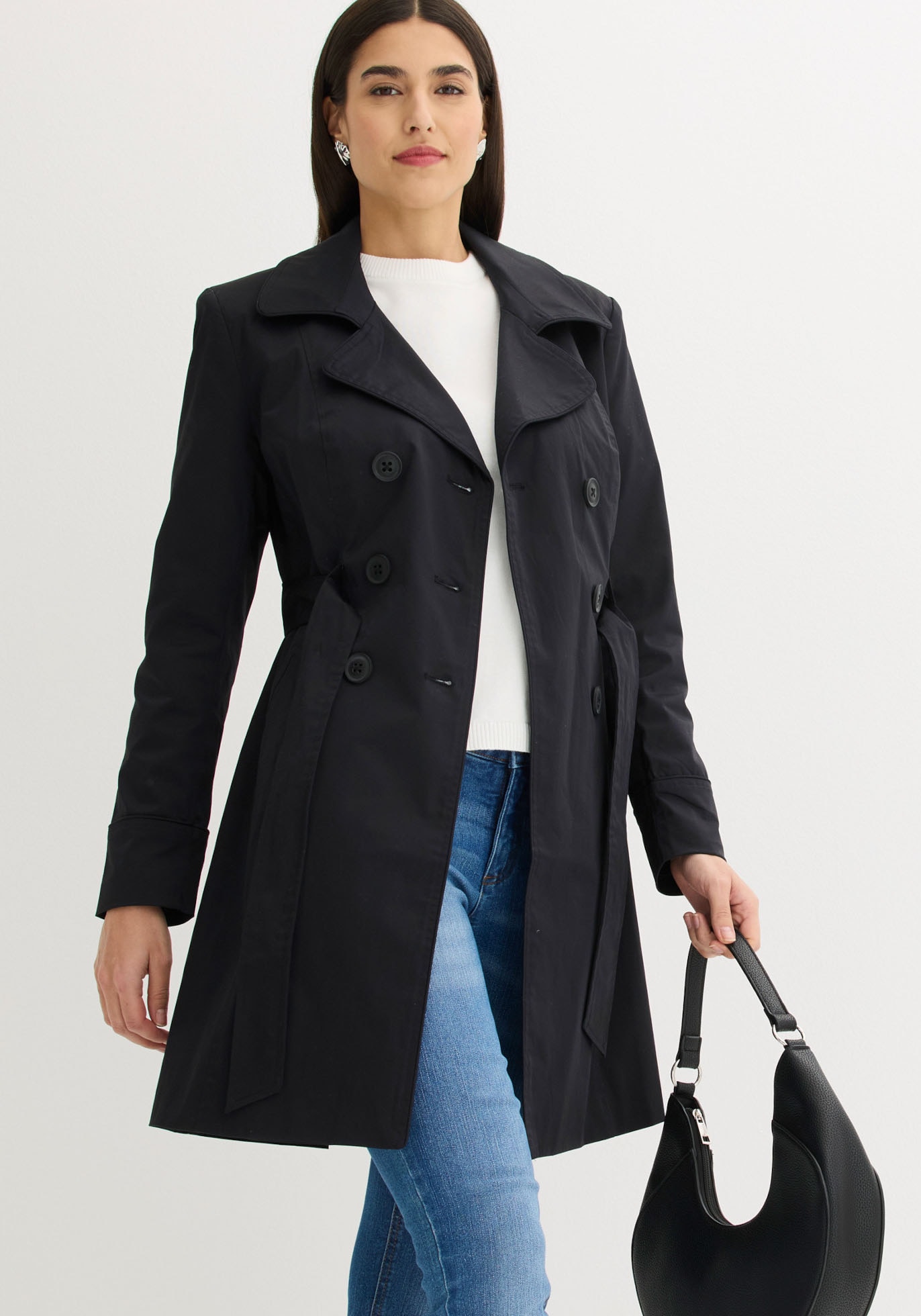 bonprix Trenchcoat mit abnehmbarem Bindegürtel, 2-Reiher