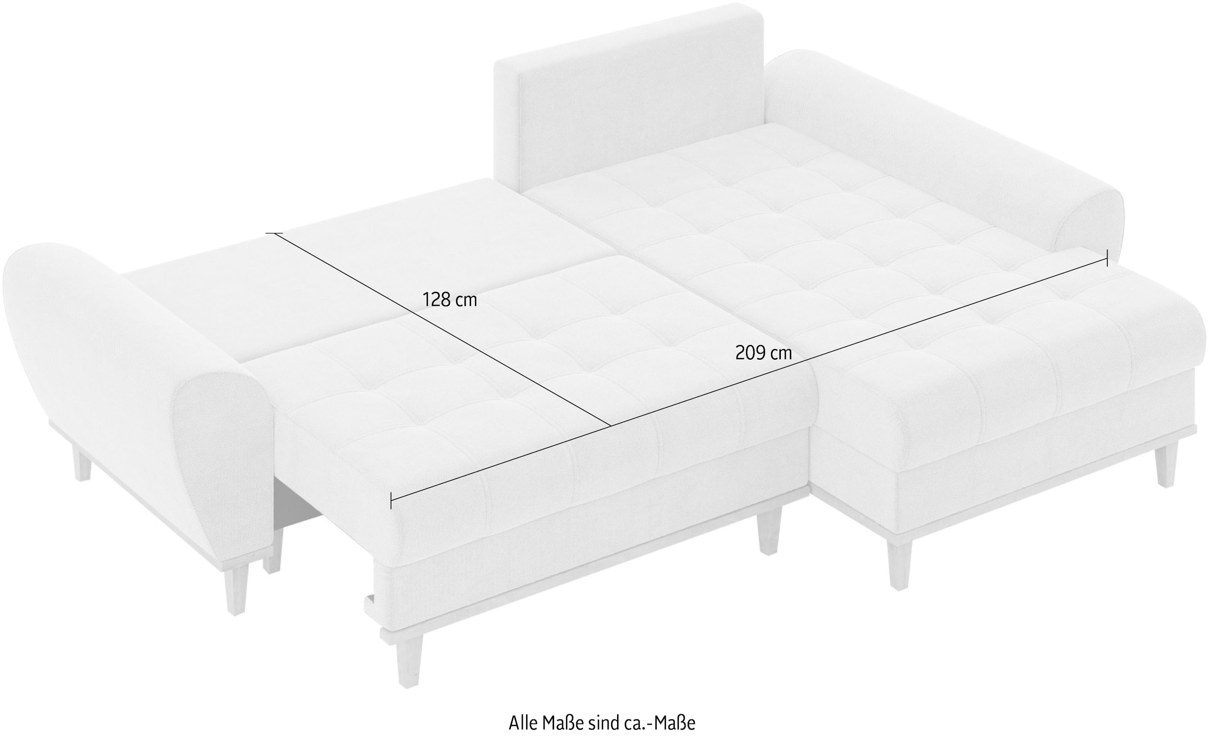 Home affaire Ecksofa »Ahrdorf mit Bettfunktion und Bettkasten, Masse: B/H/T 268/86/175 cm« L-Form mit 3 Rückenkissen  und moderne gerundete Armlehnen