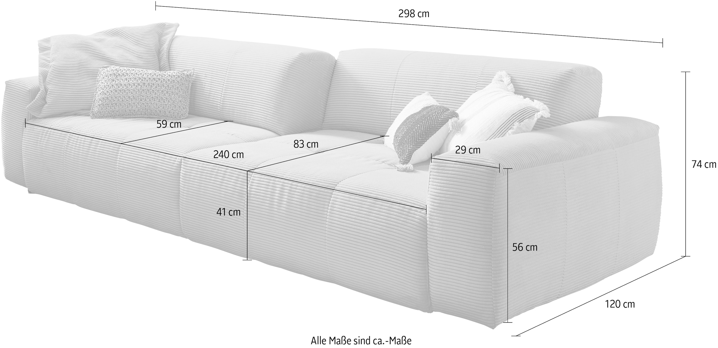 3C Candy Canapé Big »Yoshy Mega Sofa mit Komfortfunktionen, modern und bequem,« deux profondeurs d'assise grâce au dossier réglable, revêtement en velours côtelé
