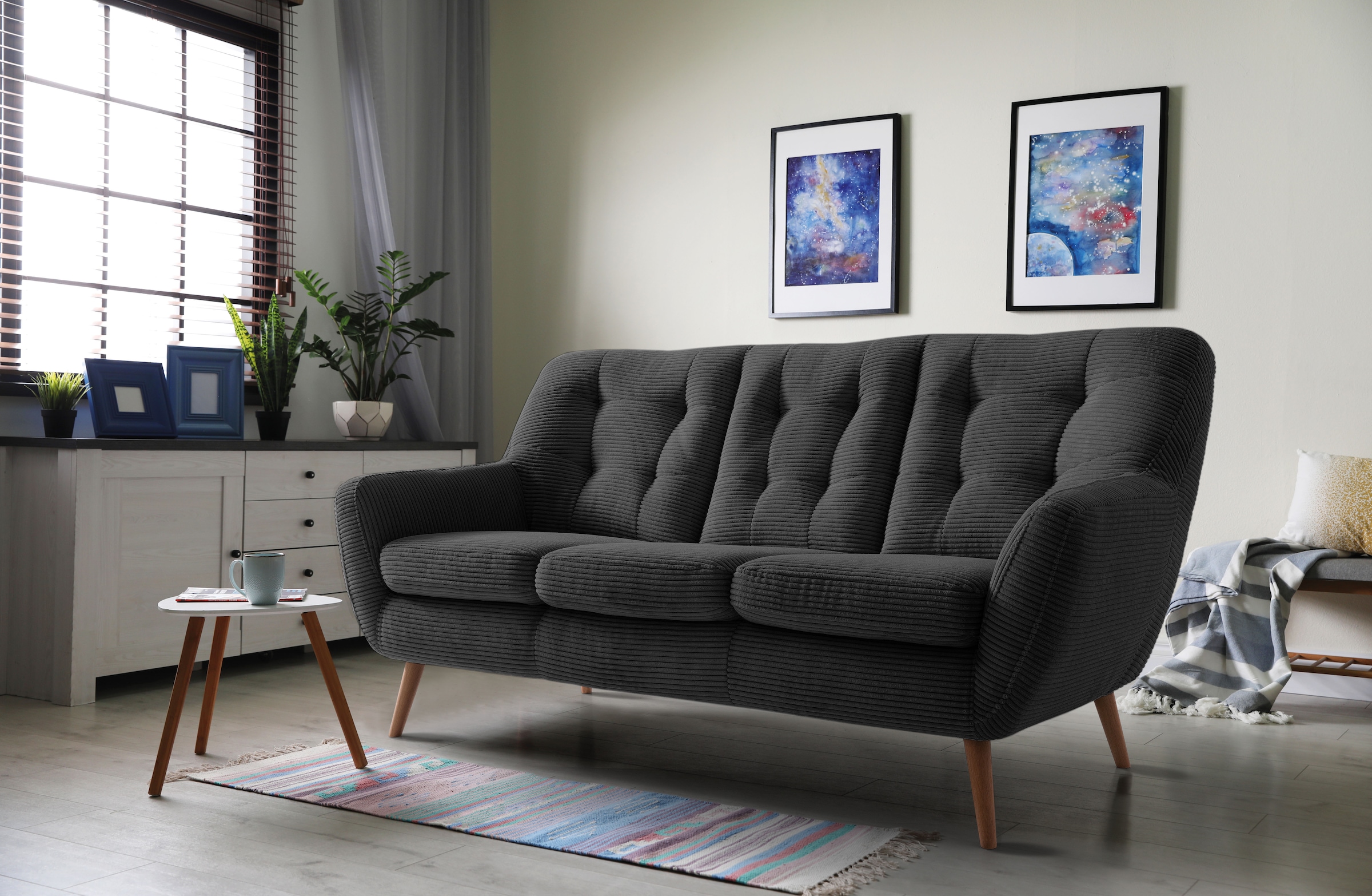 exxpo - sofa fashion 3-places »Scandi, bequem, aufwendige Rückenpolsterung für mehr Sitzkomfort« aktuelle Farben in hochwertigen Bezugsqualitäten, Holzfuss