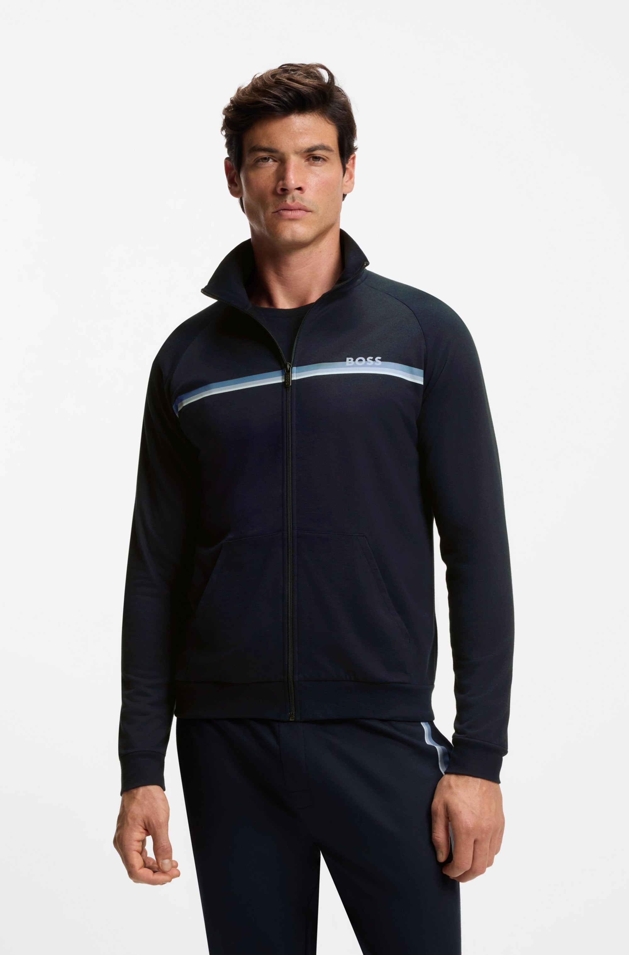 BOSS Veste sweat »Authentic« mit Streifen und Logo, regular fit