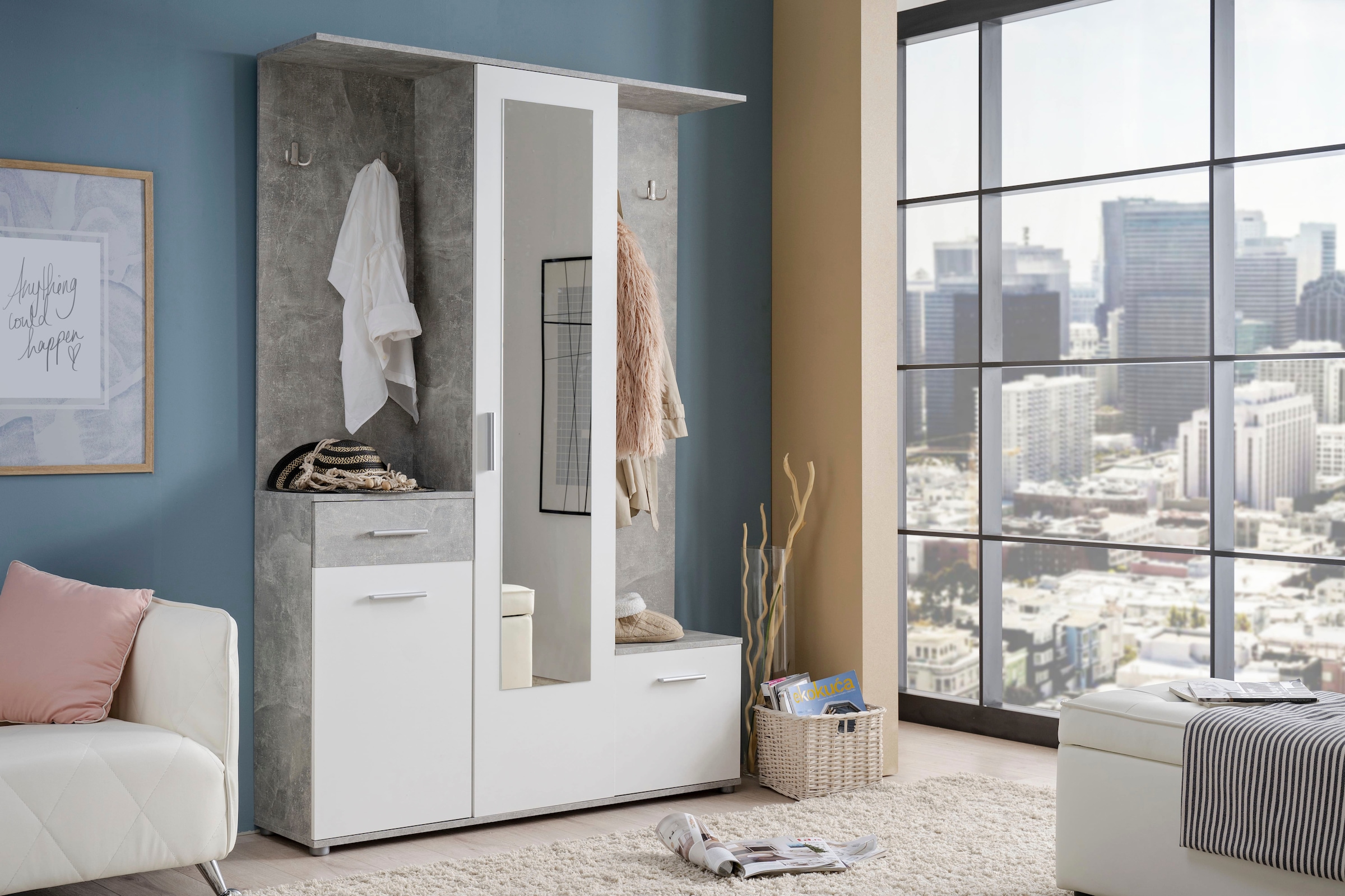 INOSIGN Vestiaire compact »Martin Flurgarderobe, Dielenschrank, Flurmöbel, Breite 134 cm« Schuhschrank, mit Spiegel, in modernen Farben, mit 10 Haken
