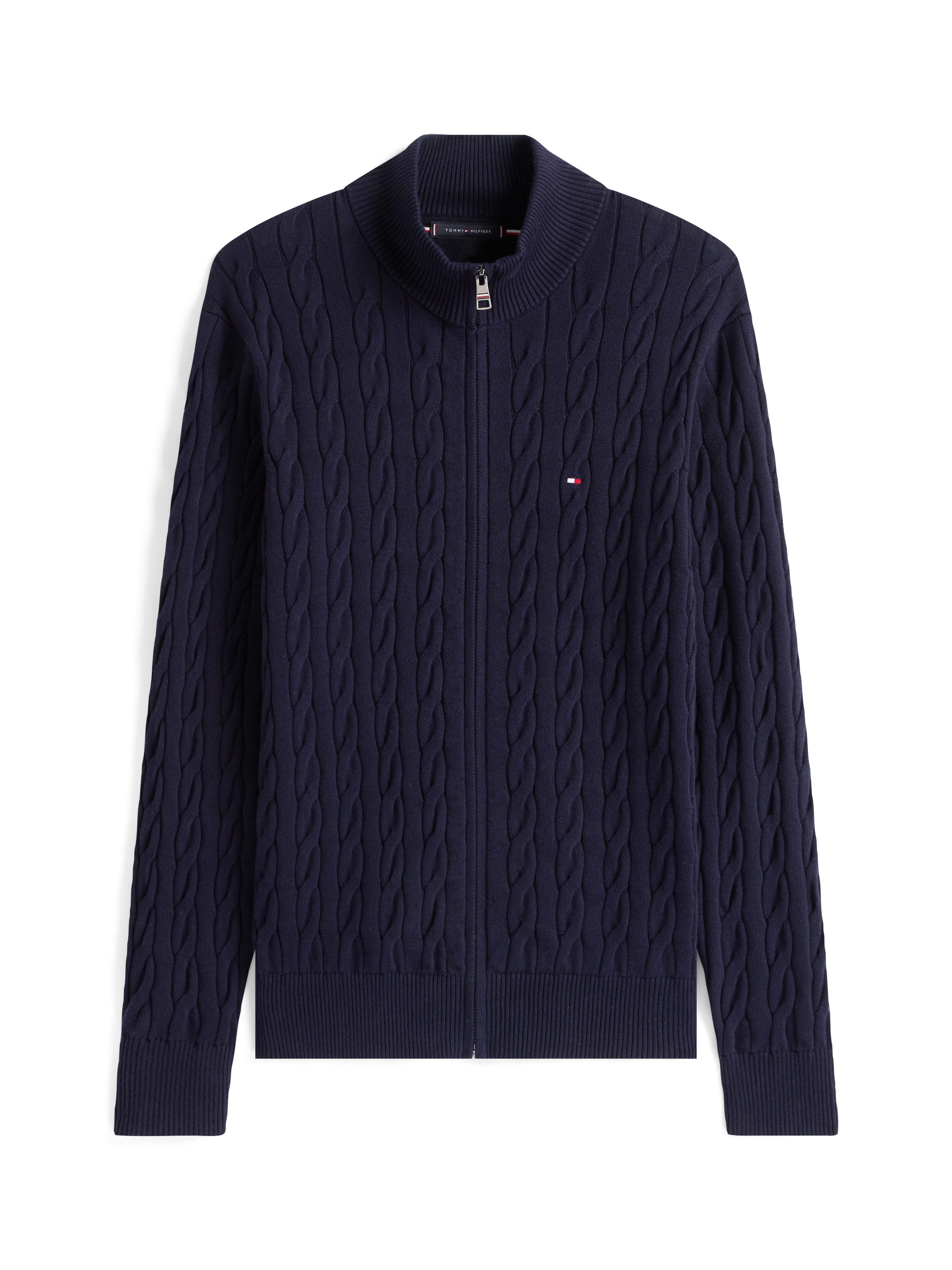 Tommy Hilfiger Veste en tricot »CLASSIC COTTON CABLE ZIP THROUGH« mit Rippstrickstehkragen, mit Zopfstrickmuster