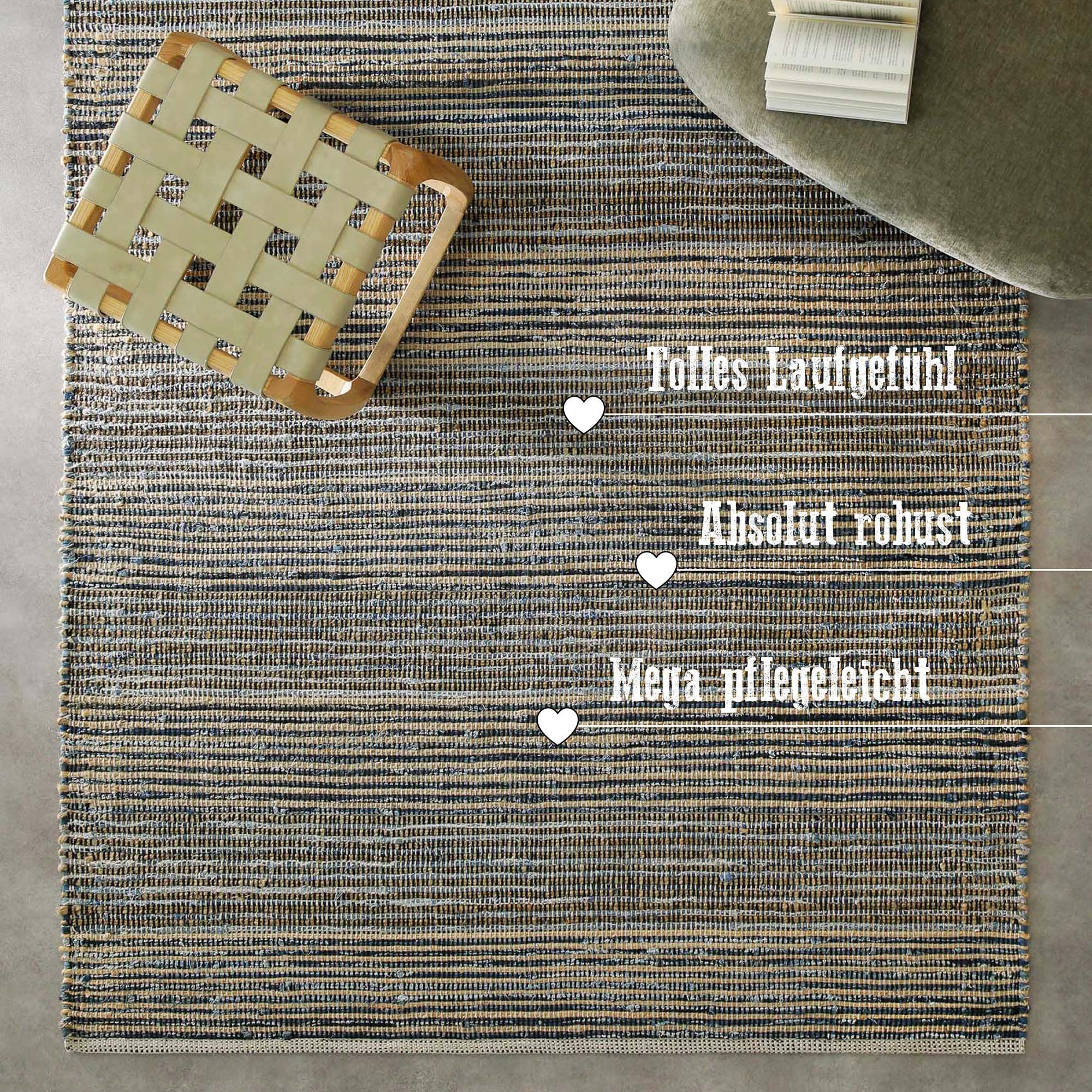 Wecon home Tapis »Denim Feels« Rectangulaire 6 mm Höhe handgewebt, robust, pflegeleicht, skandi, Natur, Jute, Wohnzimmer