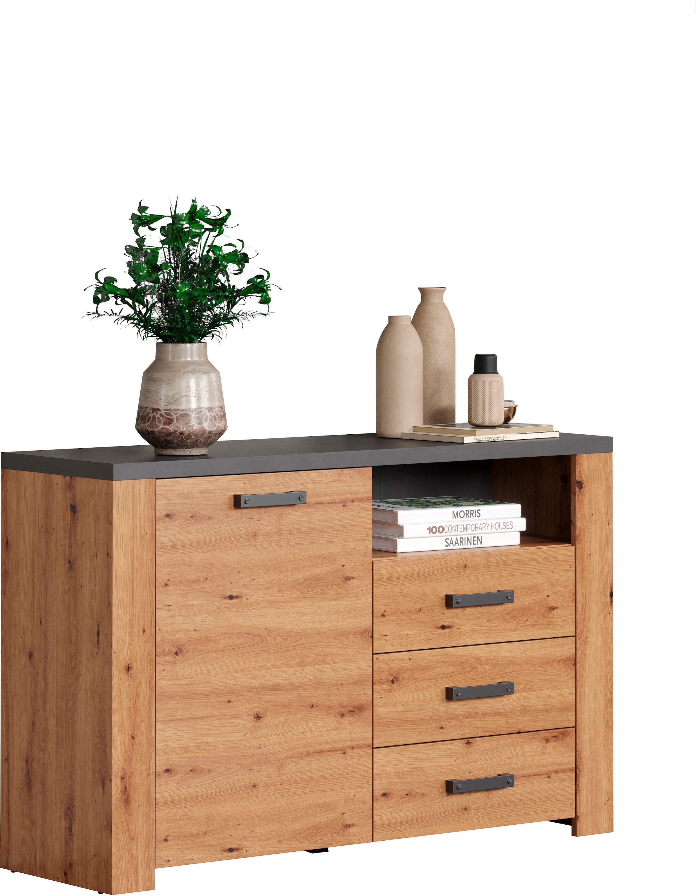Home affaire Sideboard »Ambres« 1 cuis tlg. Sideboard, 1 Tür, 3 Schubkasten, 1 Fach, Soft-Close 127/40/83 cm