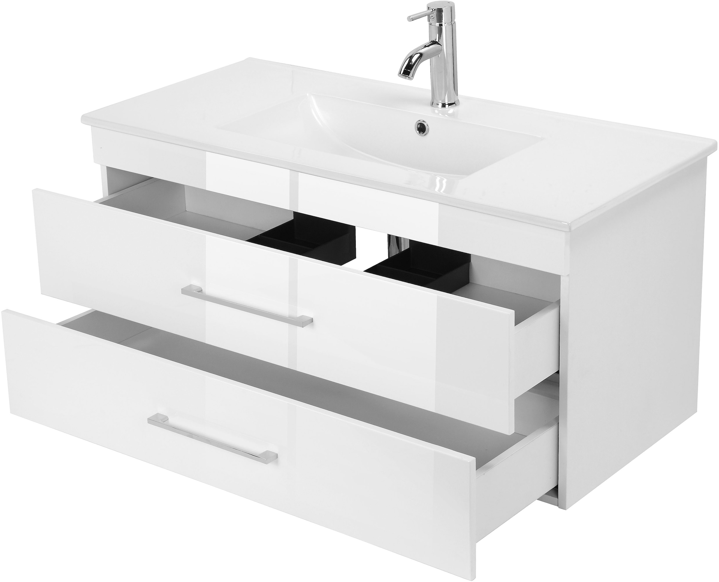 welltime Waschtisch »Florenz« Komplett-Set,  Waschplatz mit 2 Auszügen und Softclose Breite 100cm