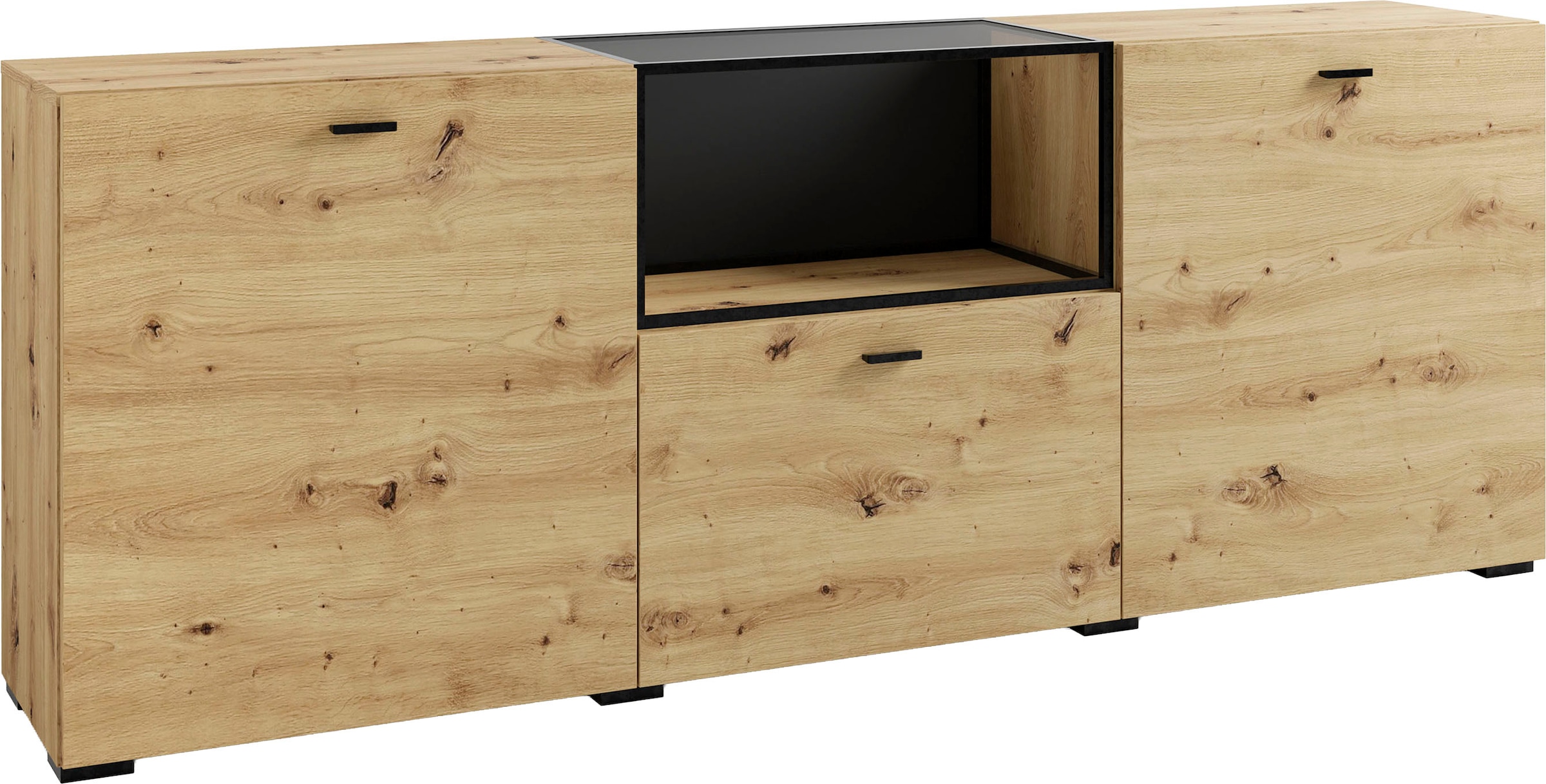 byLIVING Sideboard »Frame« 1 cuis tlg. moderne Kommode mit Metalleinsatz und Glasplatte, 200cm breit.