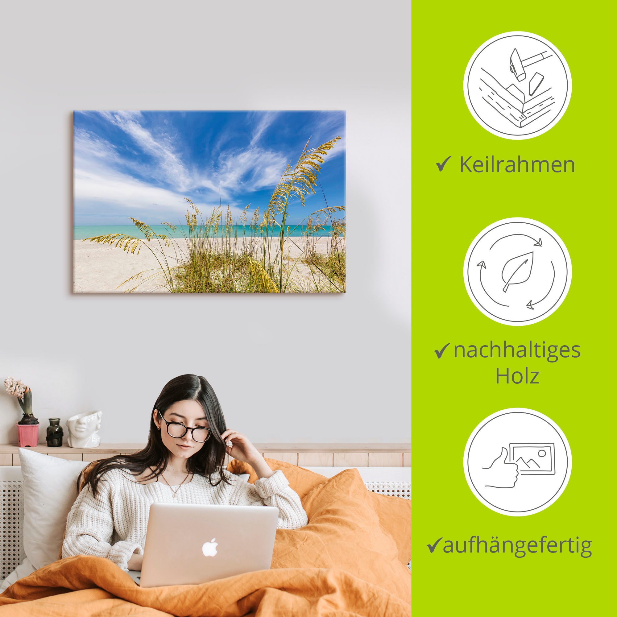Artland Leinwandbild »Himmlische Stille am Strand« Strandbilder 1 Stk. tlg. auf Holzrahmen gespannt