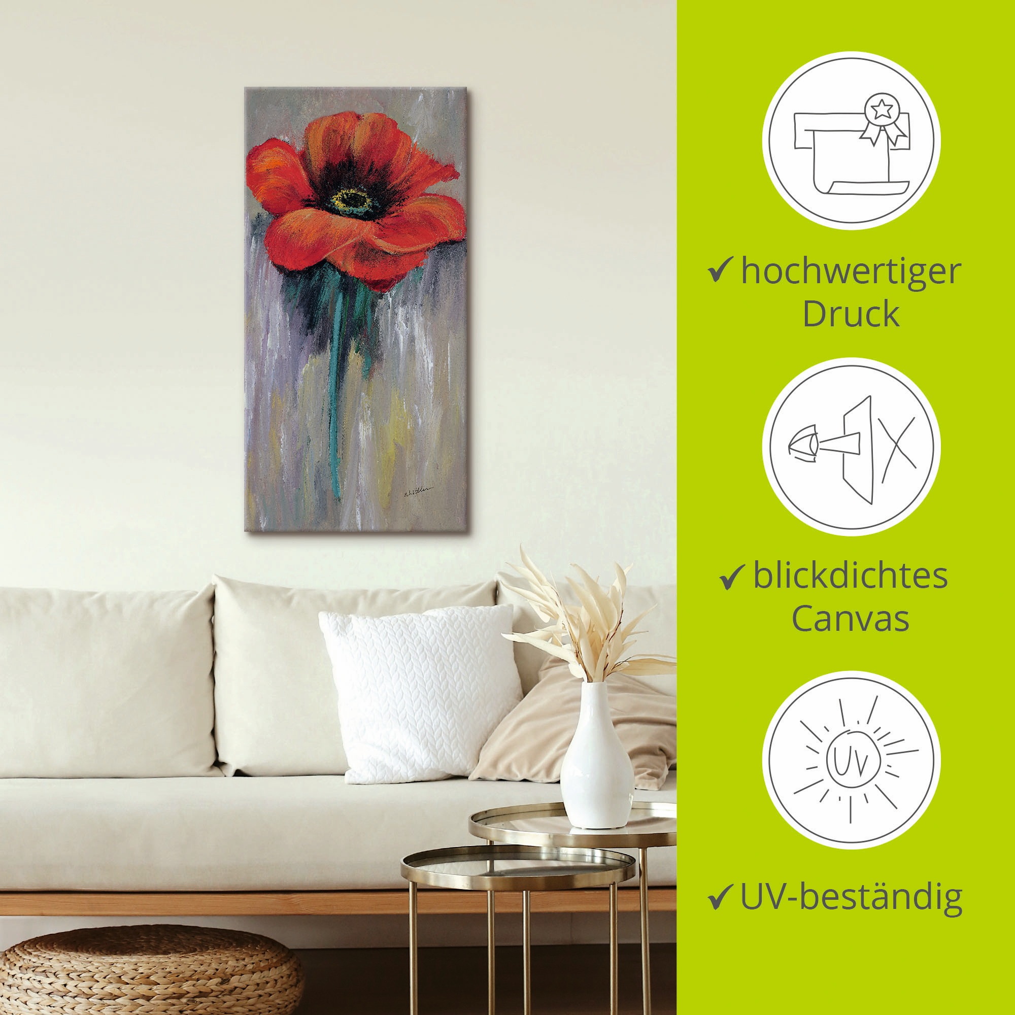 Artland Leinwandbild »Roter Mohn II« Blumen 1 Stk. tlg. auf Holzrahmen gespannt