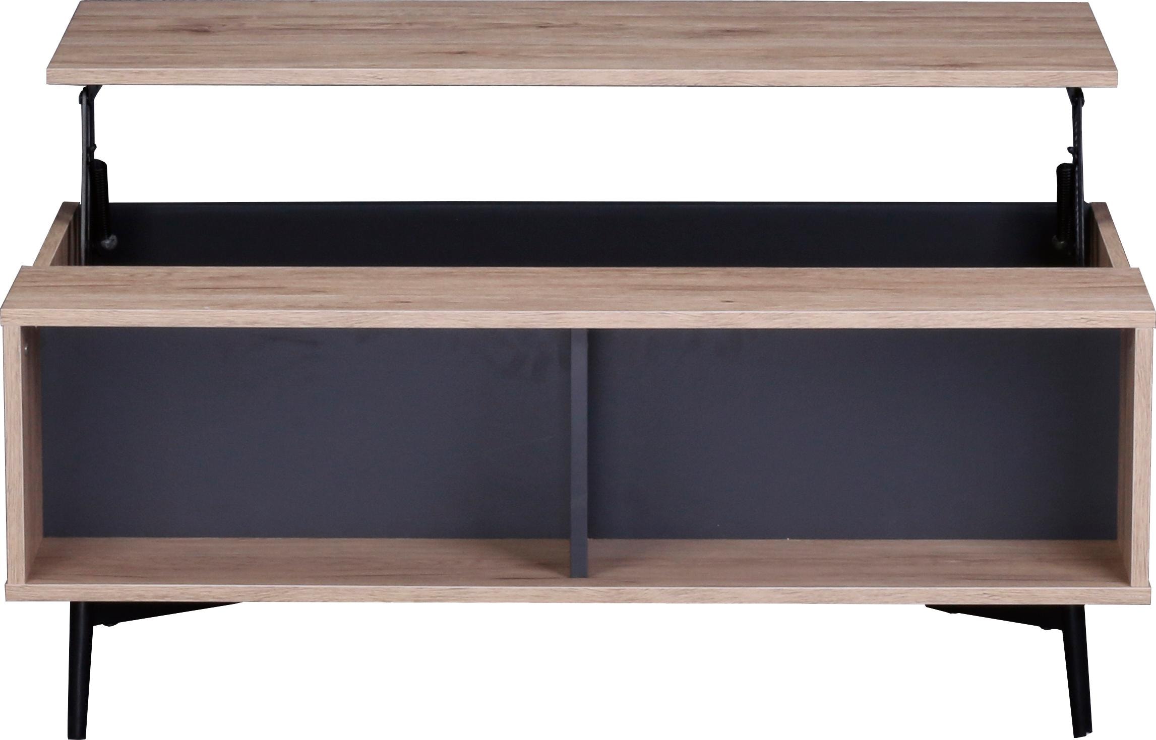 SIT Table basse »Mértola im Scandi-Stil mit 2 offenen Fächern und Ausziehplatte« Plateau réglable en hauteur avec surface de rangement extensible