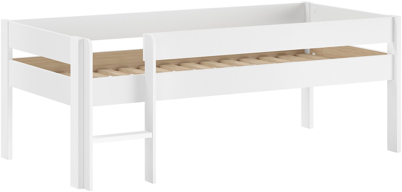 Vipack Lit de rangement »Primo, mit Absturzschutz, niedriger Bauhöhe ideal unter Dachschrägen« Pin blanc, incl. sommier à lattes roulant, option sans ou avec glissière