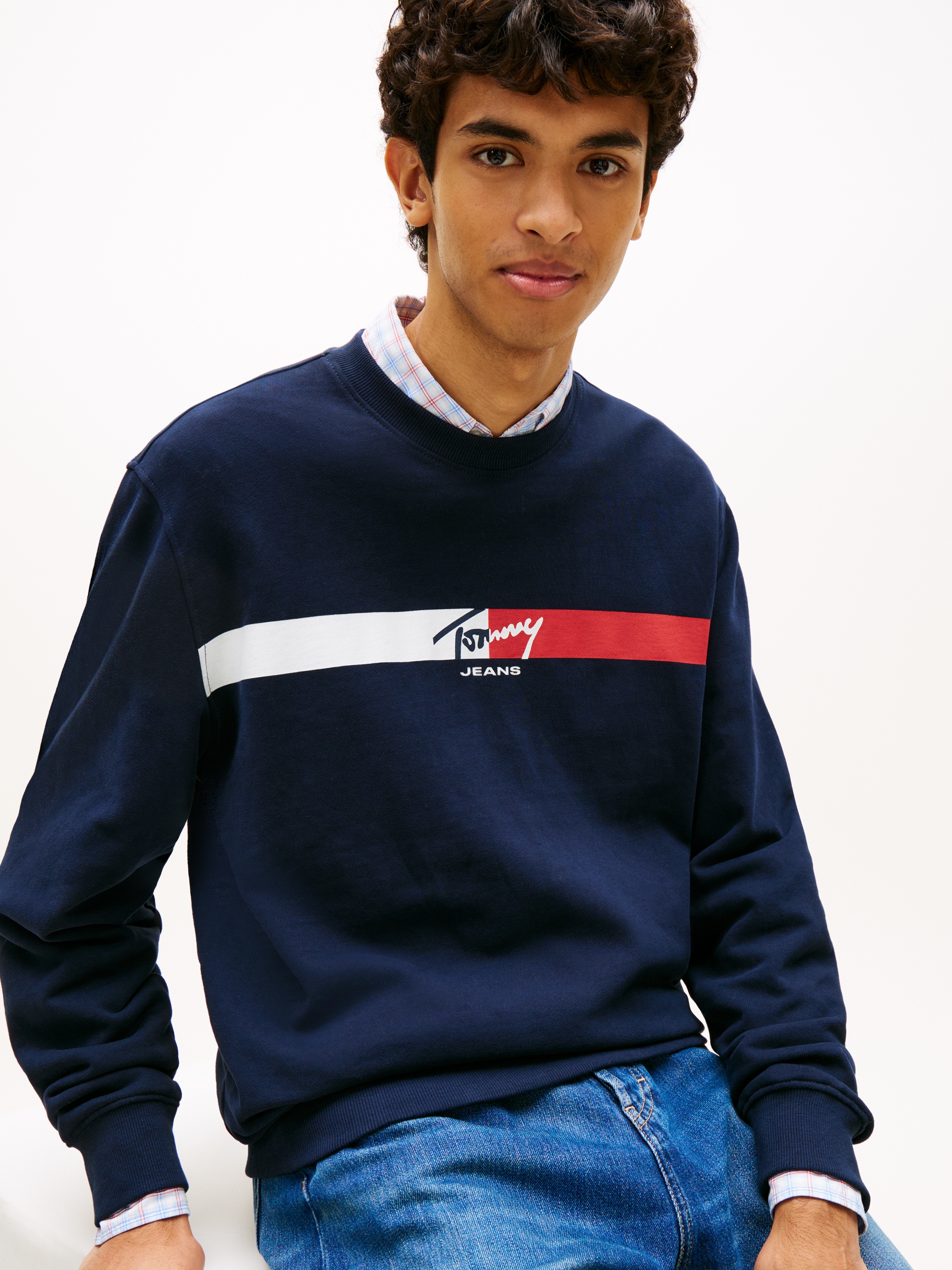Tommy Jeans Sweatshirt »TJM REGULAR SIGN STRIPE«, Regular fit mit Markenprint

