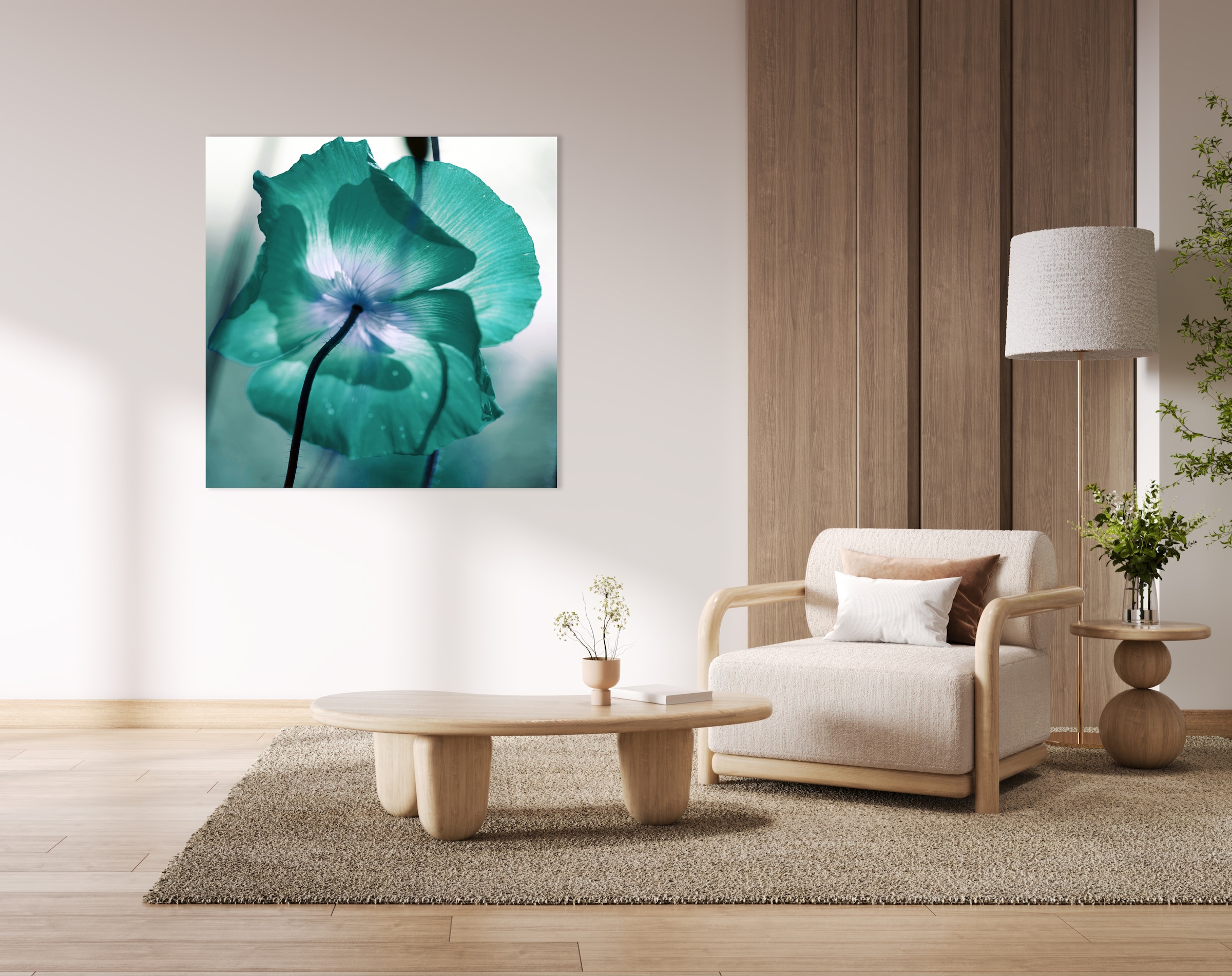 queence Tableau en verre acrylique »Blüte in Türkis, Nahaufnahme Pflanze« 1 cuis tlg. avec effet de profondeur 3D flottant, grâce à la fixation sans cadre