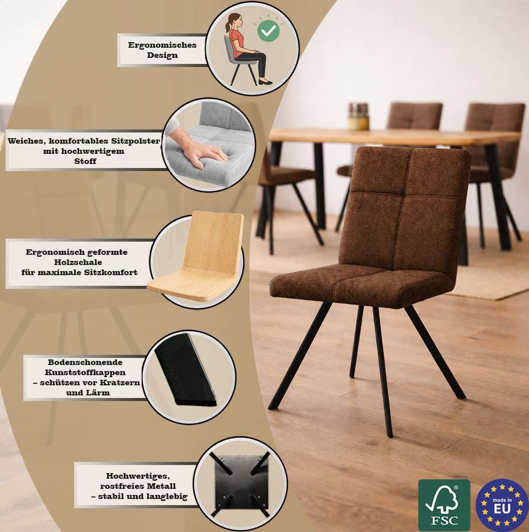 Home affaire Esszimmerstuhl »Mia Essstuhl, Wohnstuhl, Polsterstuhl, 4-Fussstuhl« (Set) 2 Stk.mit schwarz pulverbeschichteten Metallbeinen, gepolstert, modern