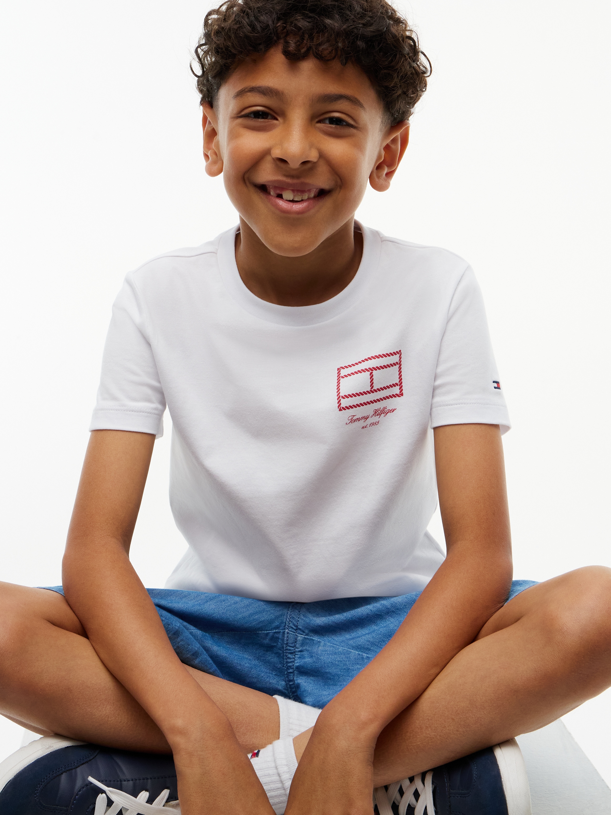 Tommy Hilfiger T-shirt col rond, coupe Regula, coton pur, enfants jusqu'à 16 ans