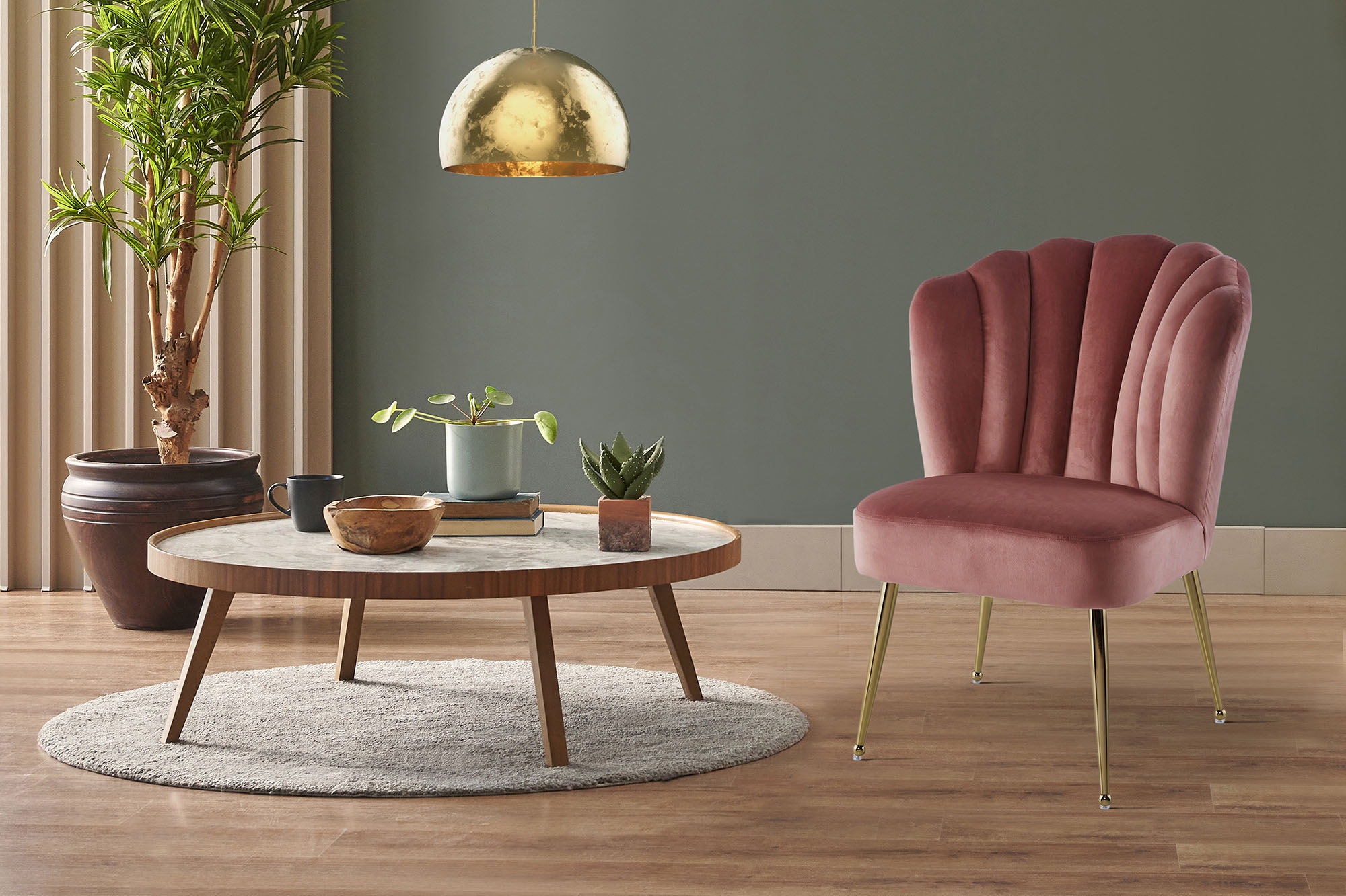 Kayoom Polsterstuhl »Stuhl Lalie 125, Rückenlehne im Retro-Stil, ausgefallene Rückenlehne« () 1 Stk.Rückenlehne in Muschel-Design, Samtbezug, goldene Metallbeine