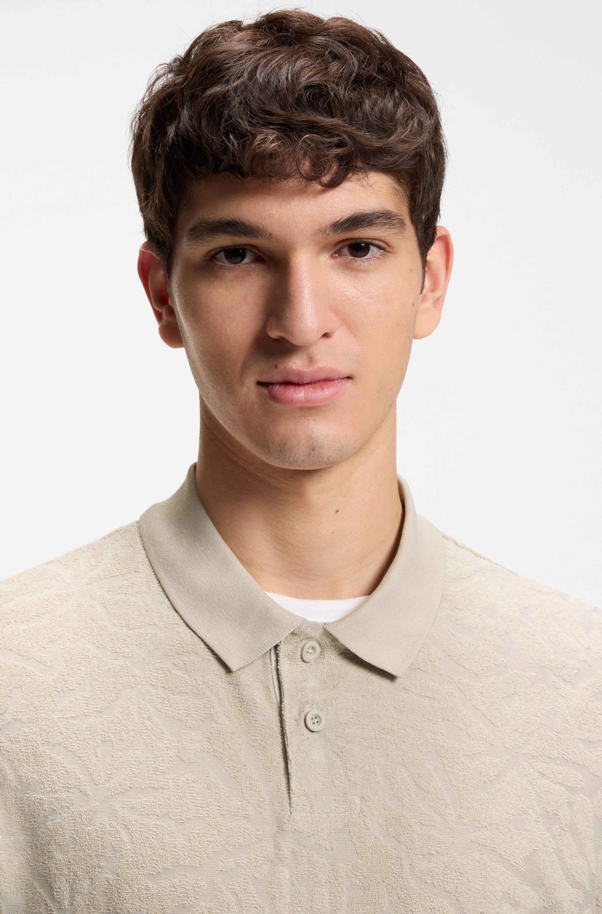 BOSS ORANGE Polo motif jacquard floral, éponge de coton, coupe décontractée