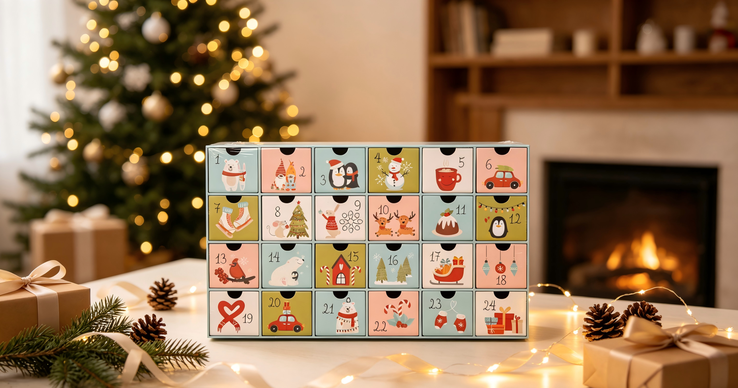 GOODproduct Adventskalender »für die täglichen Überraschungen in der Vorweihnachtszeit« Es liegt keine Altersempfehlung vor mit süssen, kindlichen Motiven auf den unbefüllten Schubladen