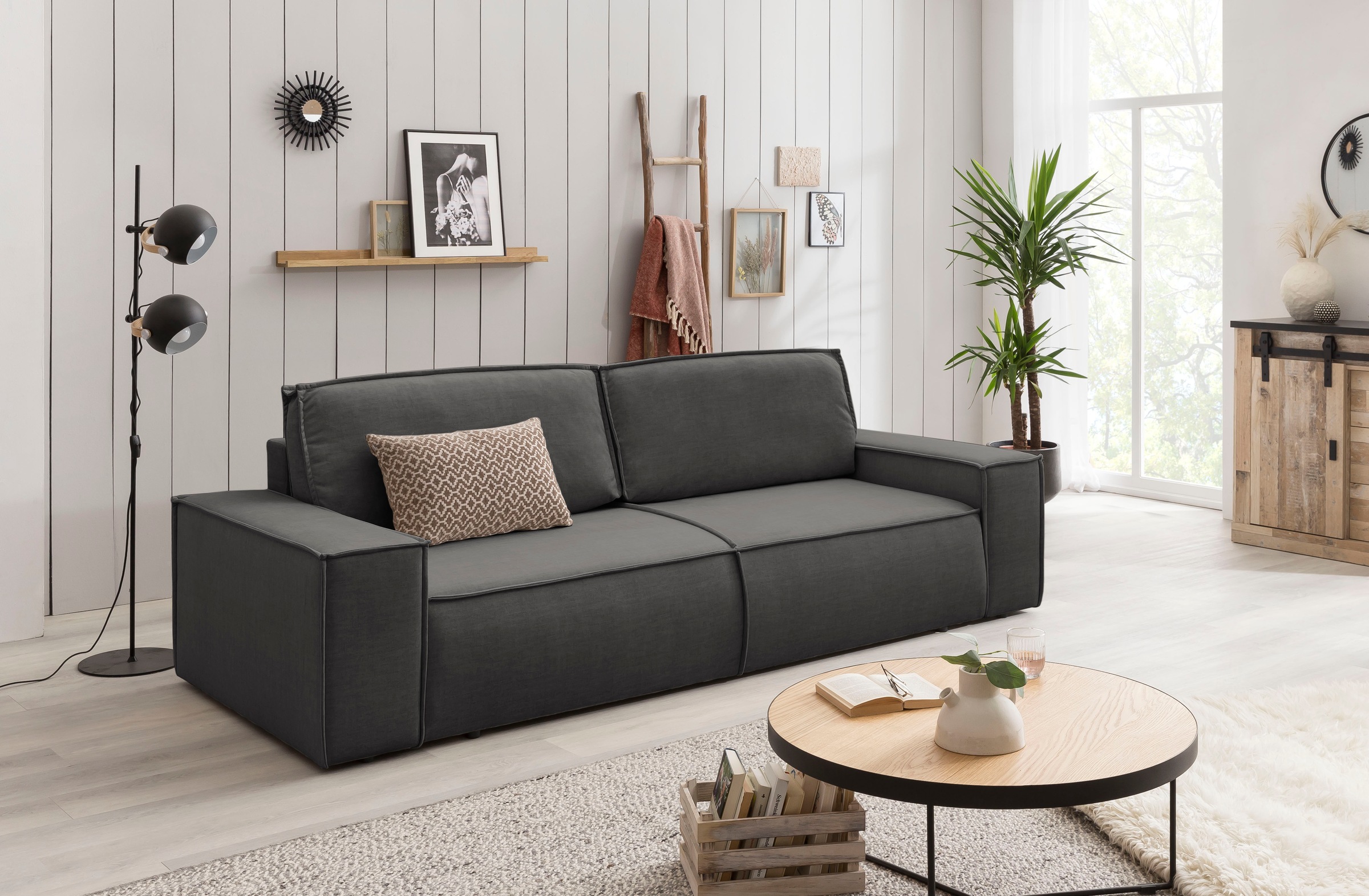 GOODproduct 3-Sitzer »SHERWOOD Samtvelours Schlafsofa (257cm)« Schlaffunktion mit Bettkasten (ca. 136/200cm)