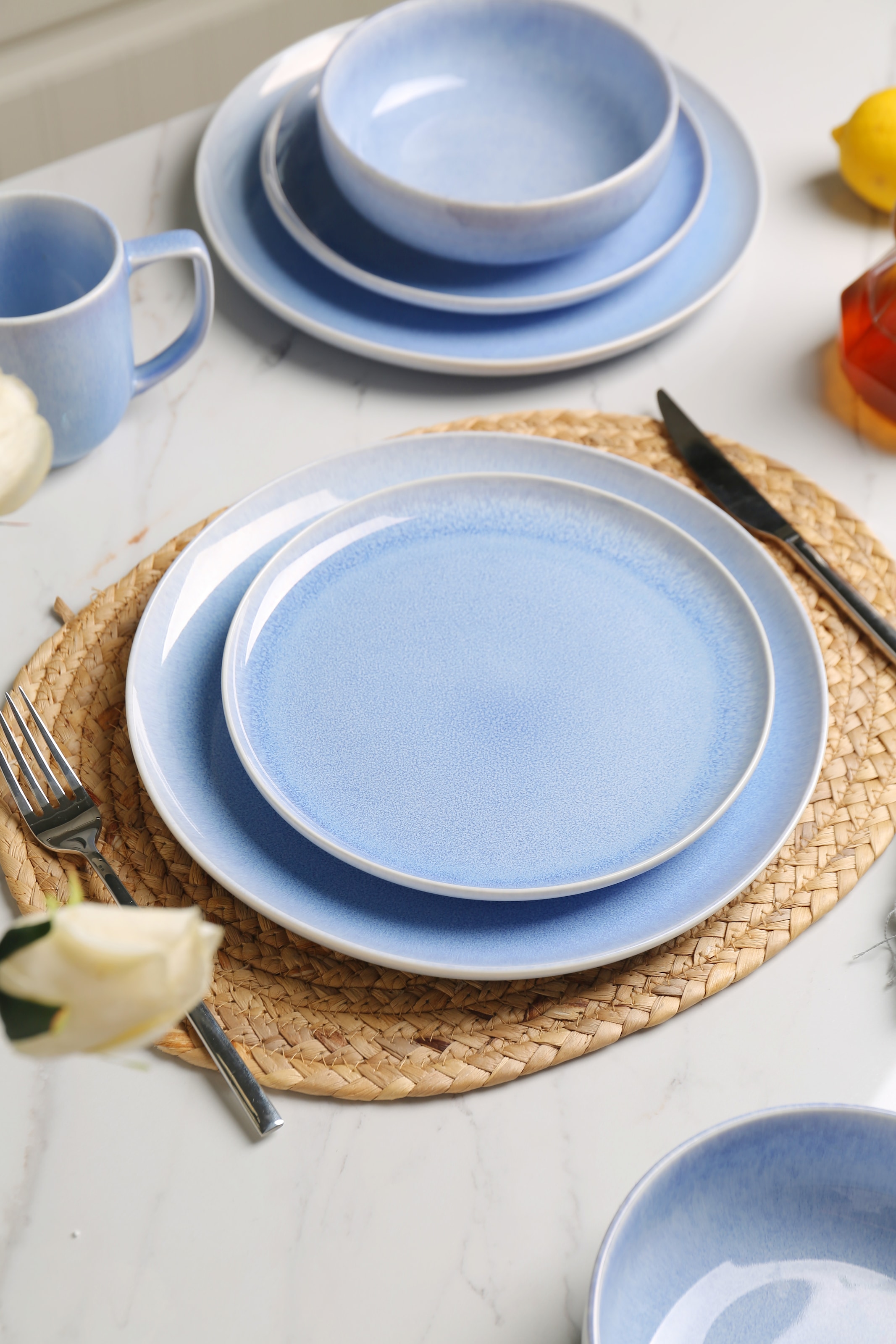 GOODproduct Set de vaisselle »Flett, mit Reaktivglasur« Teller Set, spülmaschinenfest und mikrowellengeeignet