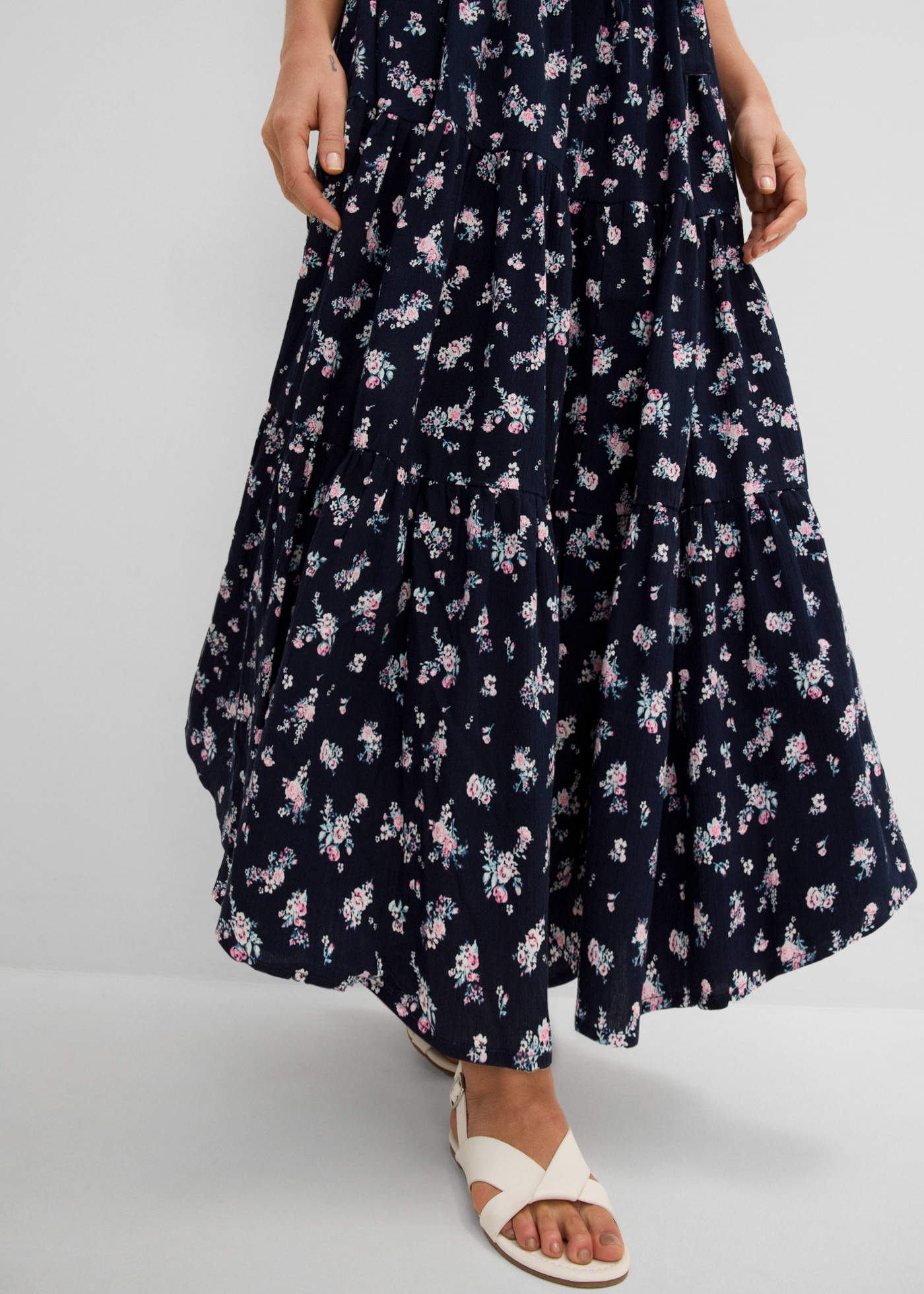 bonprix Maxi robe en coton pur, coupe loose fit, manches courtes, motif intégral