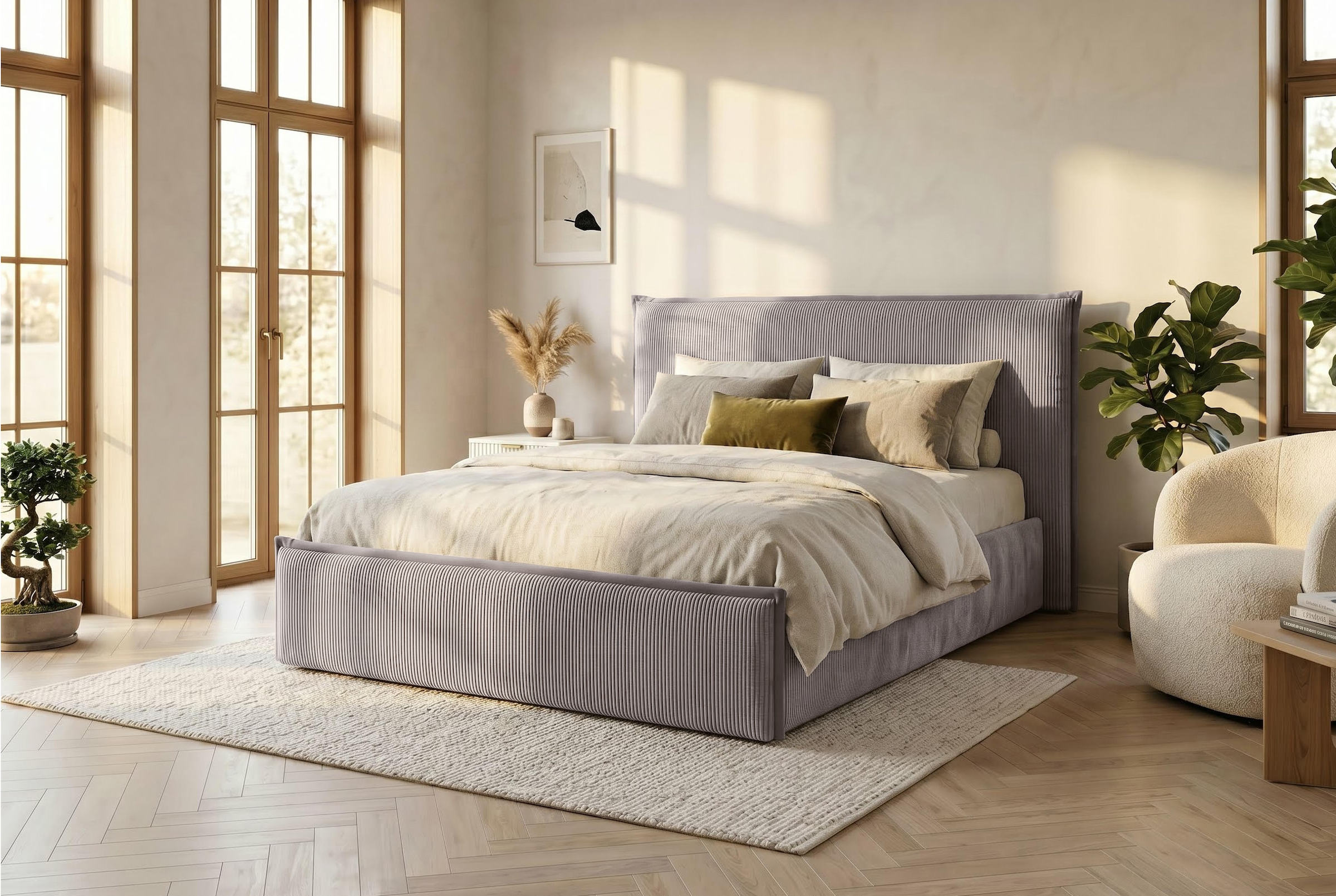 GOODproduct Lit rembourré »MARLA« avec revêtement en velours côtelé de haute qualité