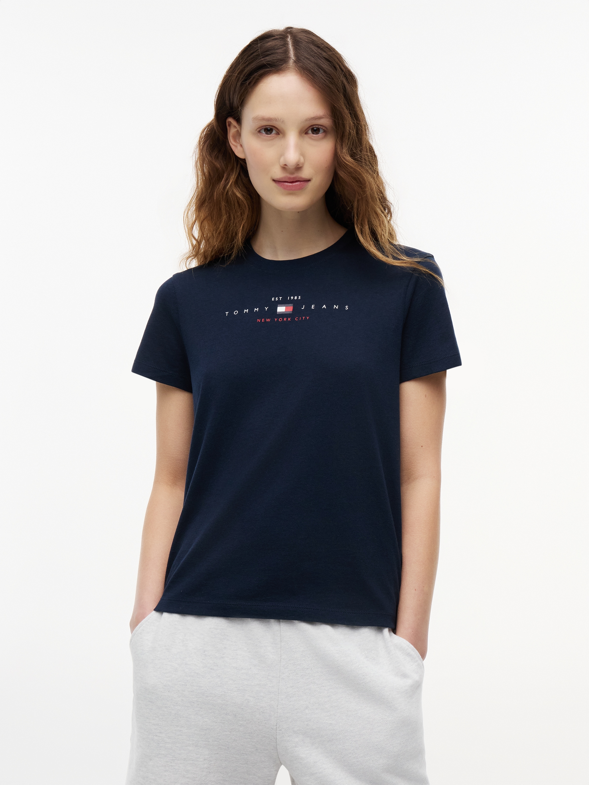 Tommy Jeans T-shirt à manches courtes »TJW REG US LINEAR SS TEE« Baumwollmischung, regular fit, Logo