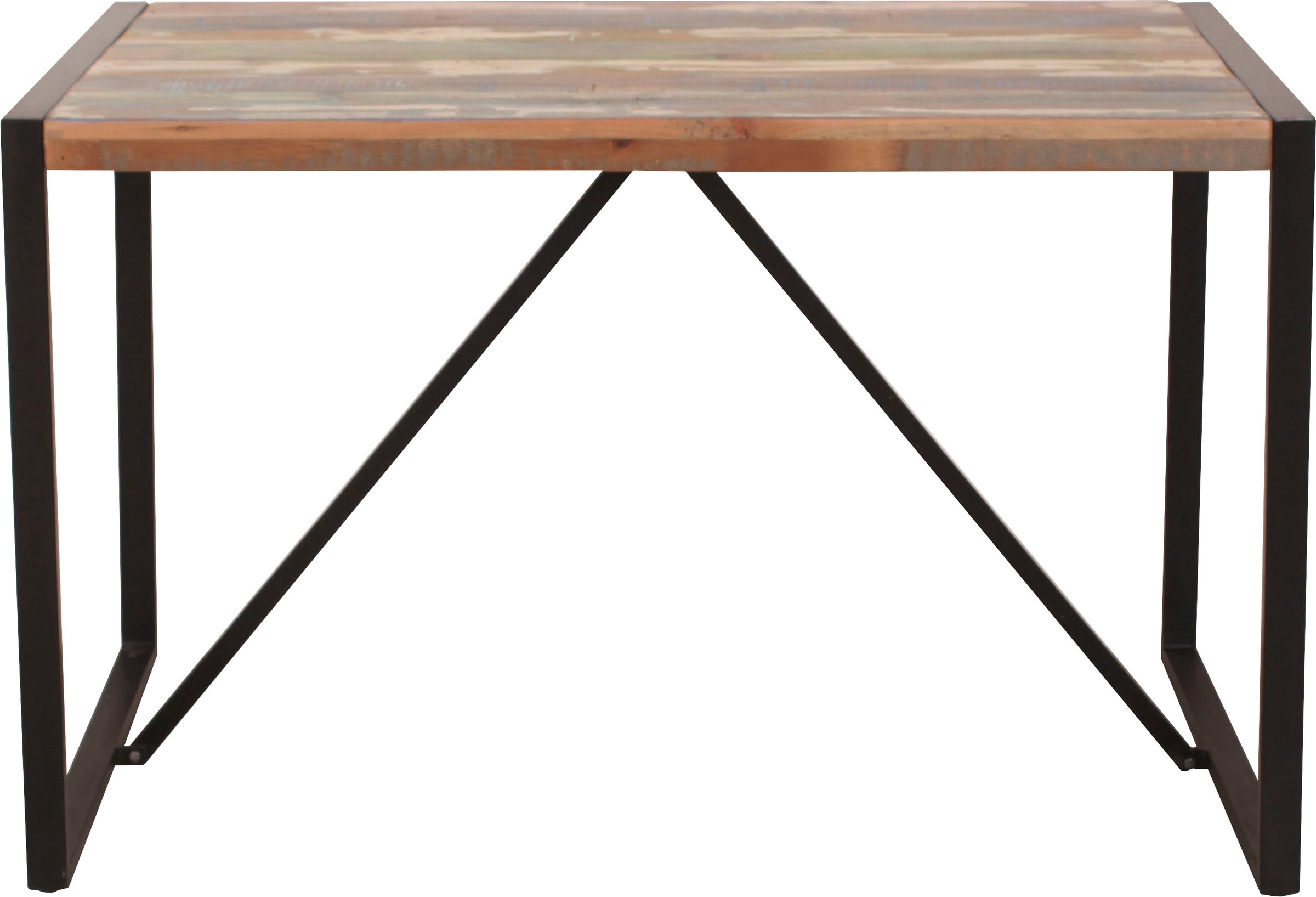SIT Esstisch »Basel aus Altholz 120x70 cm mit Kufengestell & Unikat-Charakter« Bunt lackiertes Altholz mit schwarzen Kufengestell & Querstreben