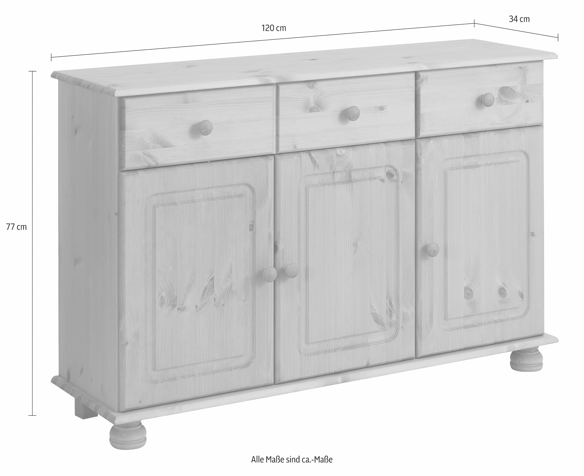 GOODproduct Sideboard »Mette« Kommode mit gefrästen, kugelförmigen Füssen, Breite 120 cm