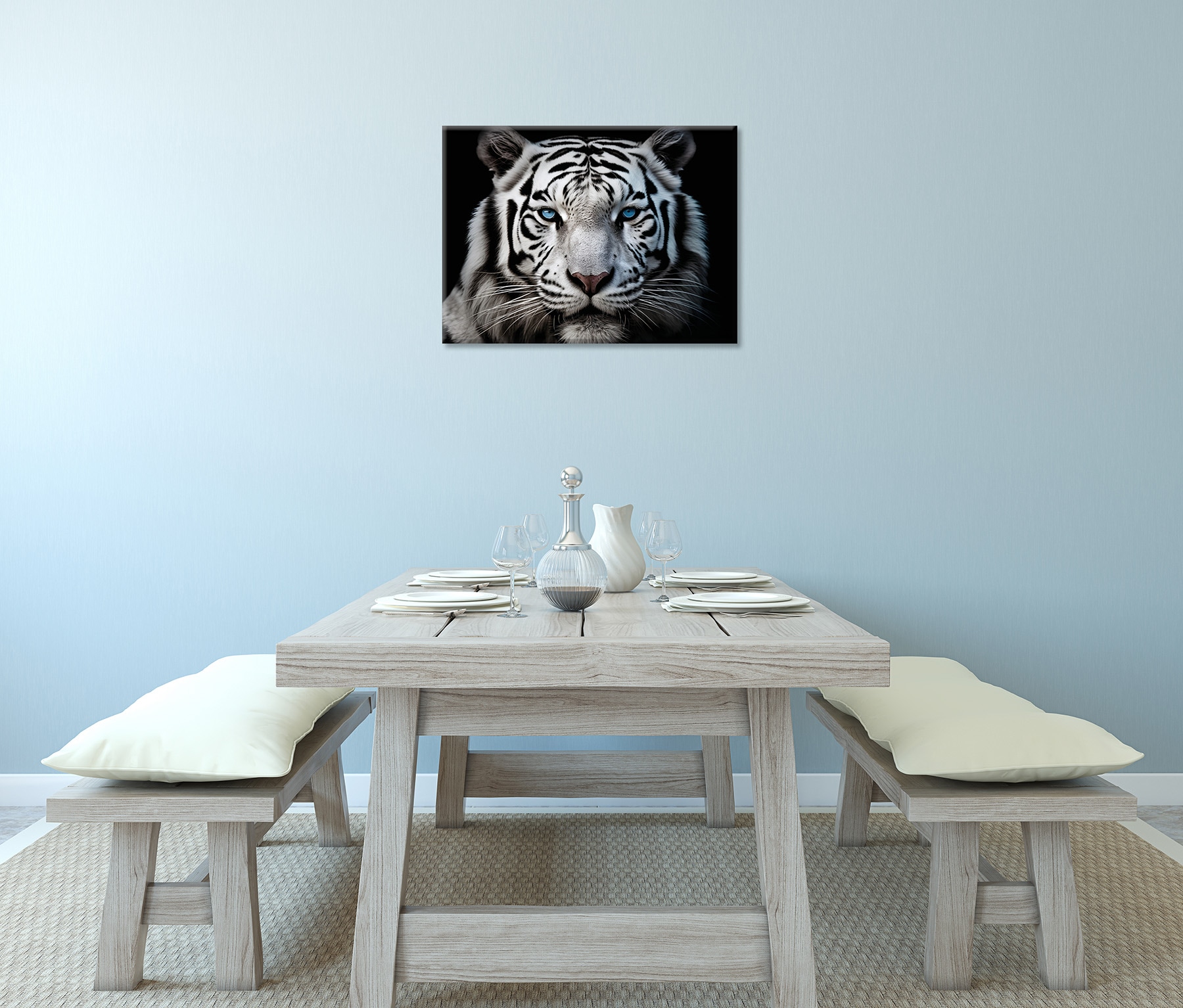 Bönninghoff Tableau sur toile »Wandbild WEISSER TIGER 46x61 cm – Leinwandbild Keilrahmen Deko modern« Animaux | Animaux sauvages | Félins | Tigre 1 cuis tlg. tendu sur châssis