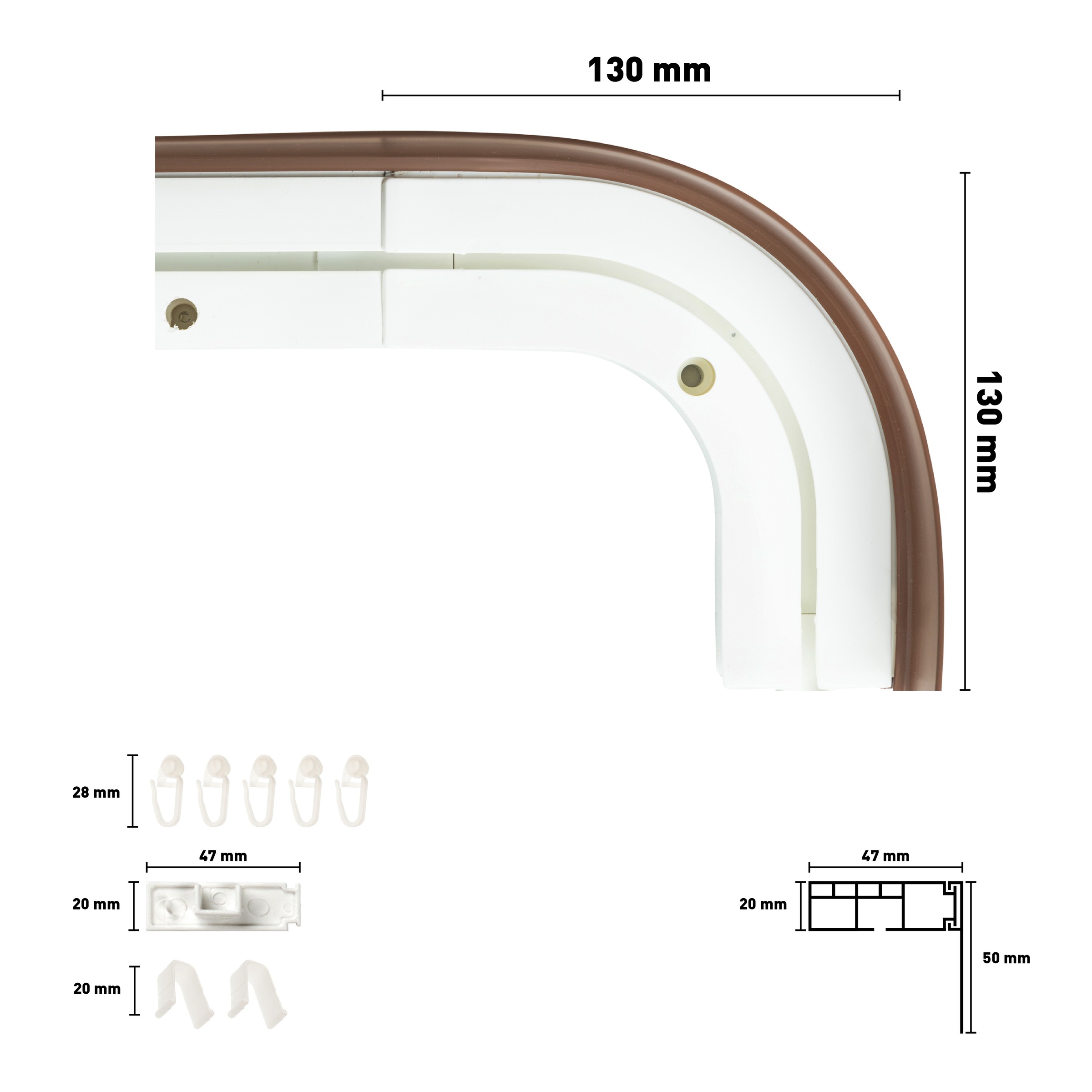 SN DECO GROUP Vorhangschiene »SH1« 1 läufig-läufig Fixmass Set 1-läufig,inkl. Rundbögen, Blende 5 cm, vorgebohrt, Innenlauf