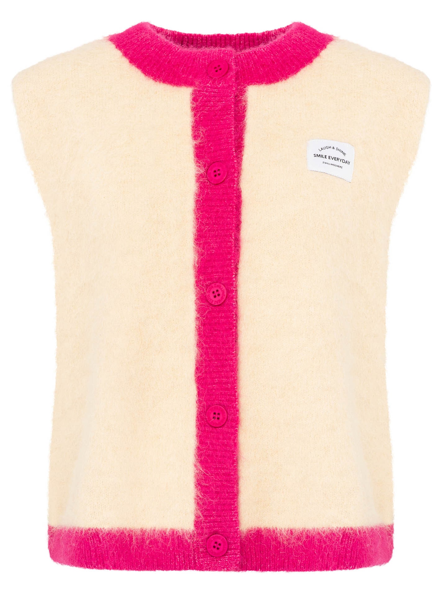 Zwillingsherz Gilet tricoté »"ZH Patch"« Bords colorés, patch logo, avec boutons, col rond