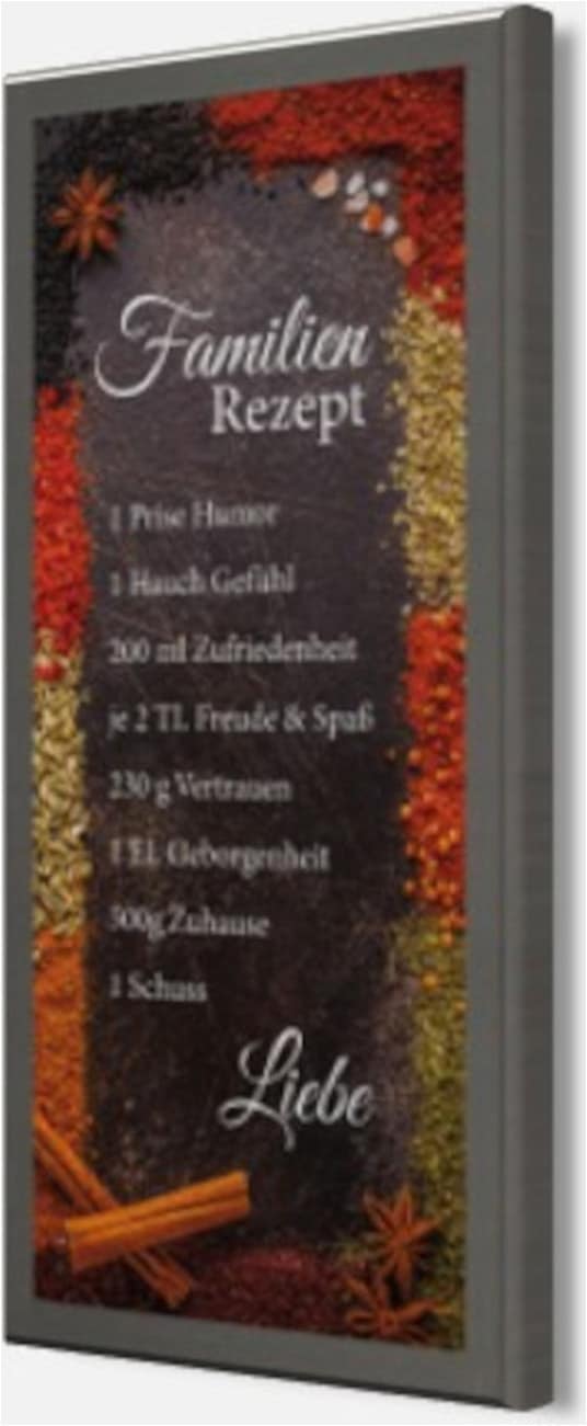 Bönninghoff Tableau avec cadre »Wandbild gerahmt GEWÜRZE MIT FAMILIENREZEPT 23x49 cm – Wanddeko« Citations | Citations et textes | Produits alimentaires | Épices 1 cuis tlg. avec cadre décoratif