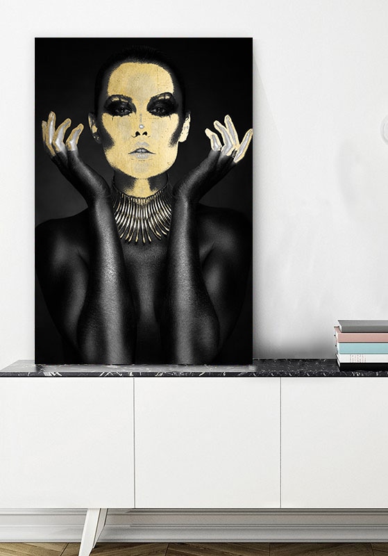 queence Tableau en verre acrylique »Chnum« 1 cuis tlg. von Hand eingearbeitete Blattgold Applikationen