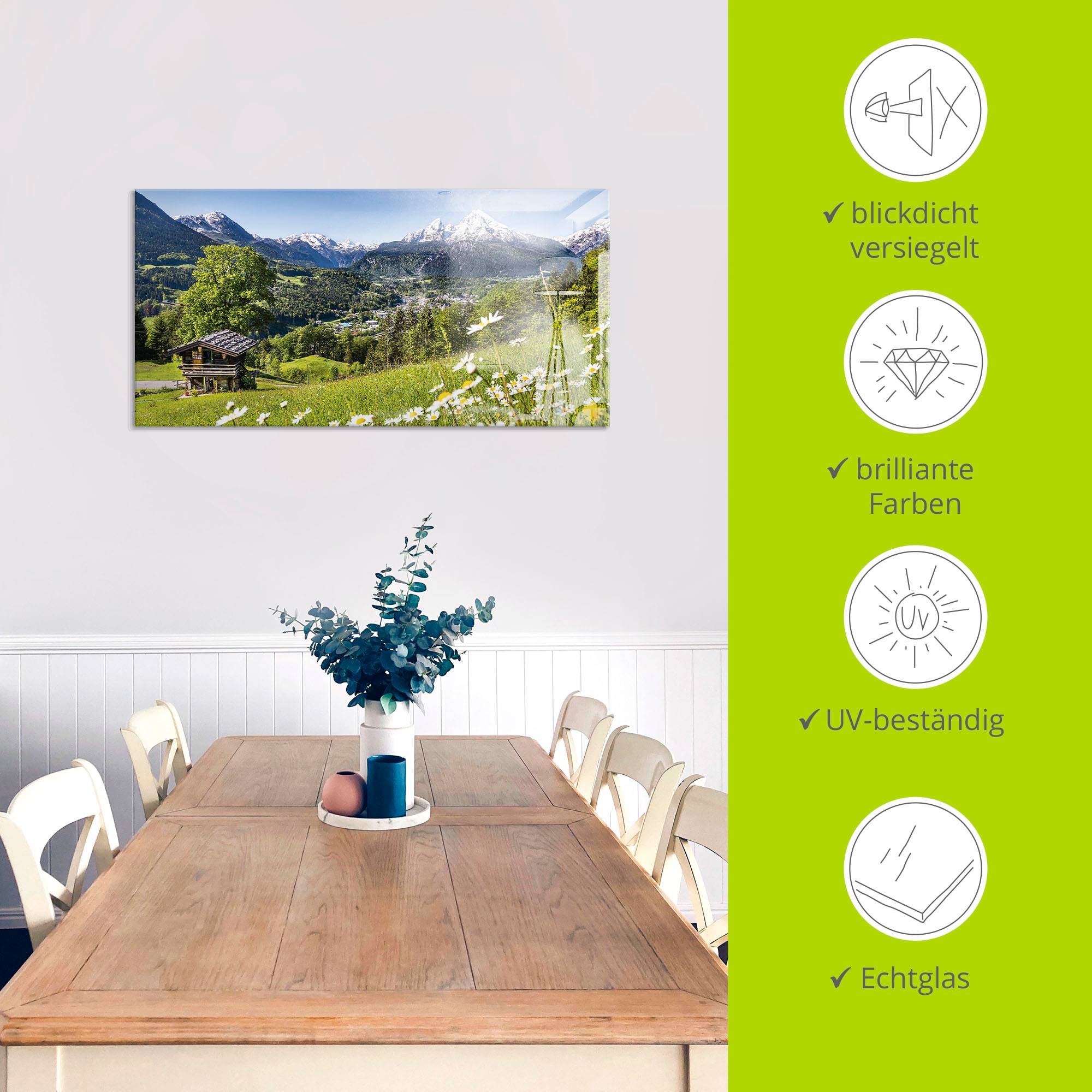 Artland Tableau en verre »Landschaft in den Bayerischen Alpen« 1 cuis tlg. in verschiedenen Grössen