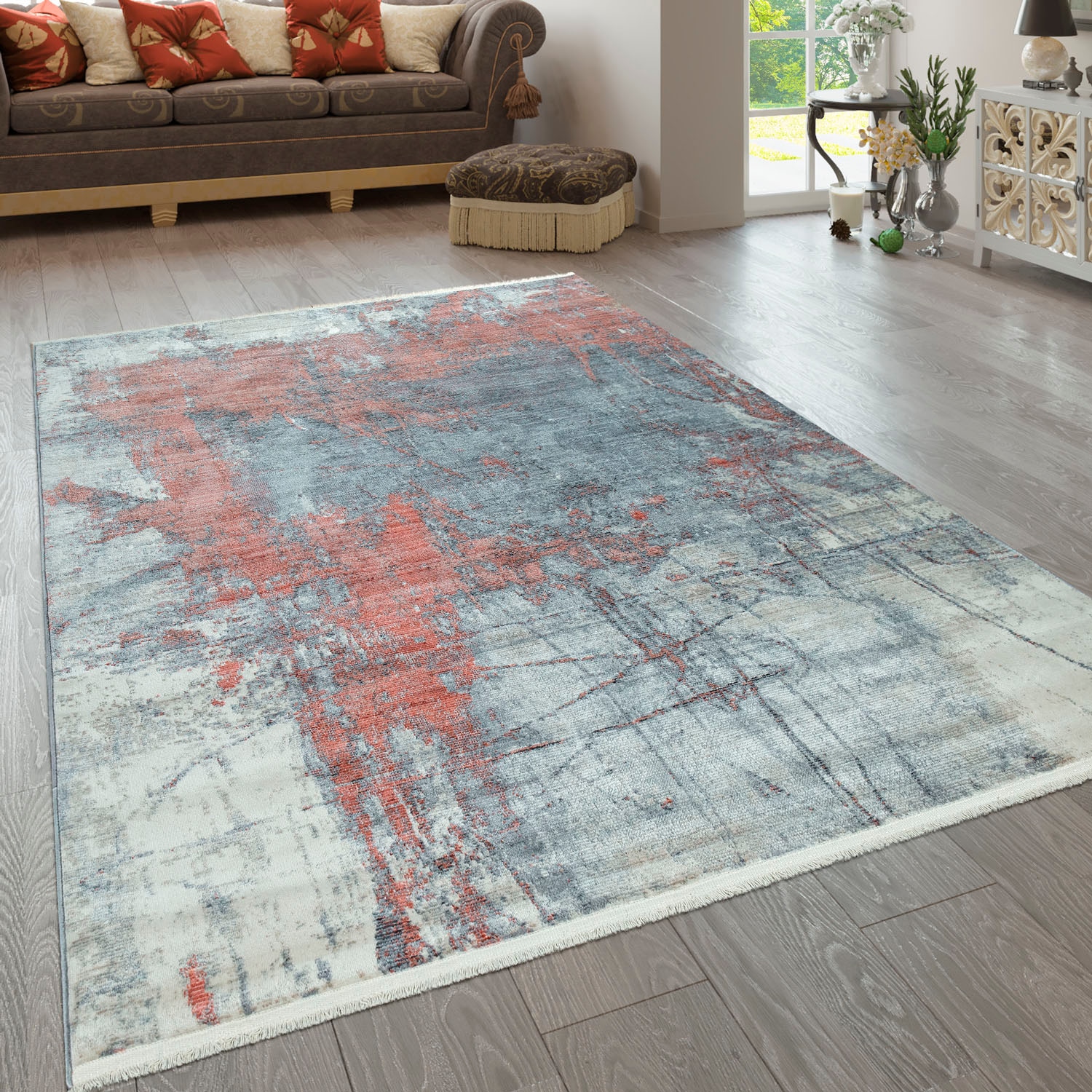 Paco Home Tapis »Pandora 328« Rectangulaire 5 mm Höhe Kurzflor, Handweb-Optik, modernes Design, mit Fransen