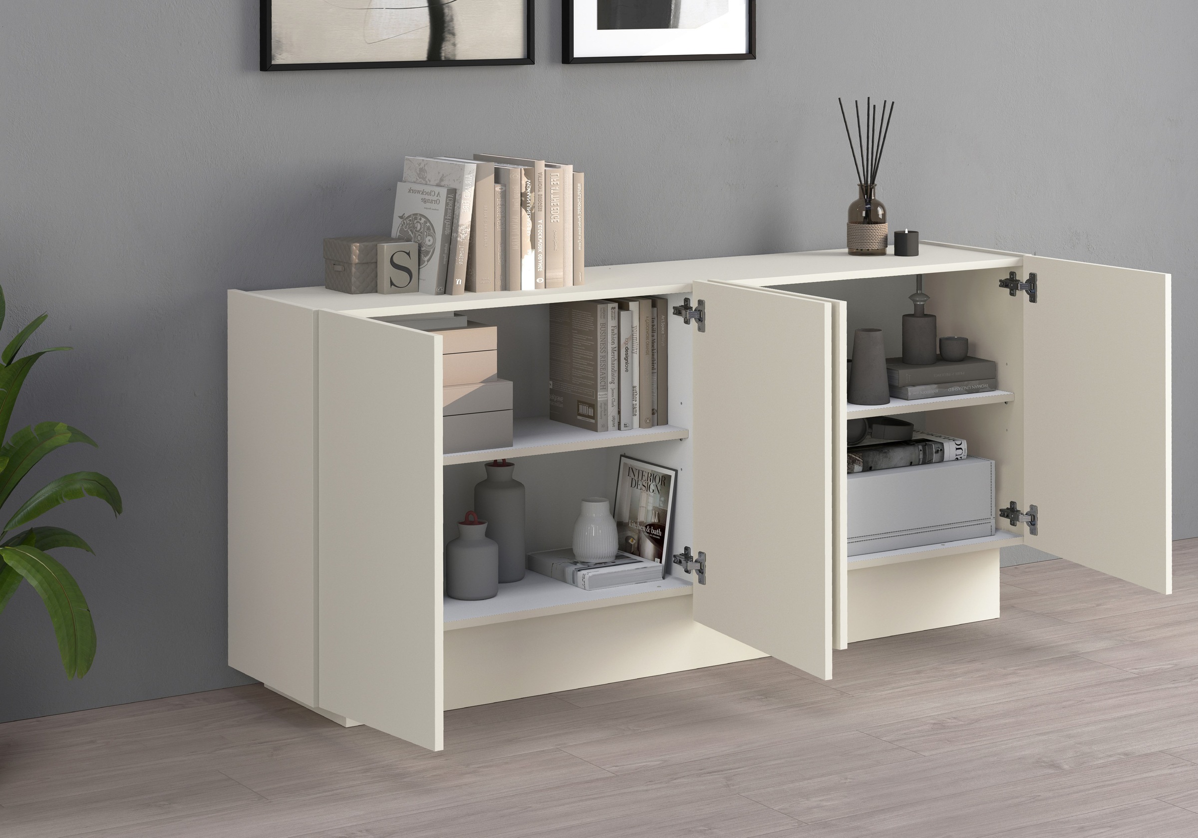 INOSIGN Sideboard »VELA, Sideboard, Breite 160 cm, Design mit schrägen Türen« 1 cuis tlg. Made in Italy, Masse-B/T/H: 160x35x75,Sideboard, Anrichte, Kommode