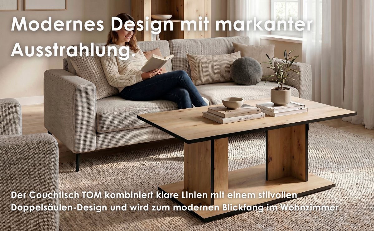 byLIVING Couchtisch »TOM« Eiche-Optik oder Weiss, Kante schwarz, Belastbarkeit 40 kg, B: 110 cm