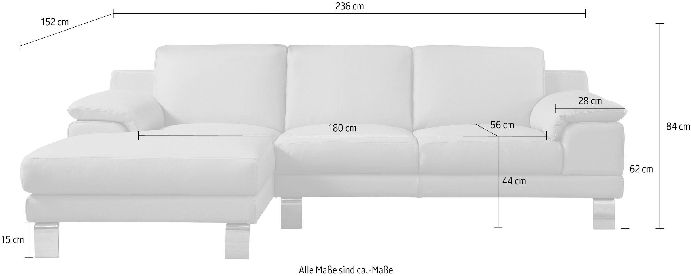 Egoitaliano Canapé d'angle »Shakira, Design und super Sitzkomfort auf hohem Niveau, tolle Details« mit Recamiere, L-Form, edle Füsse