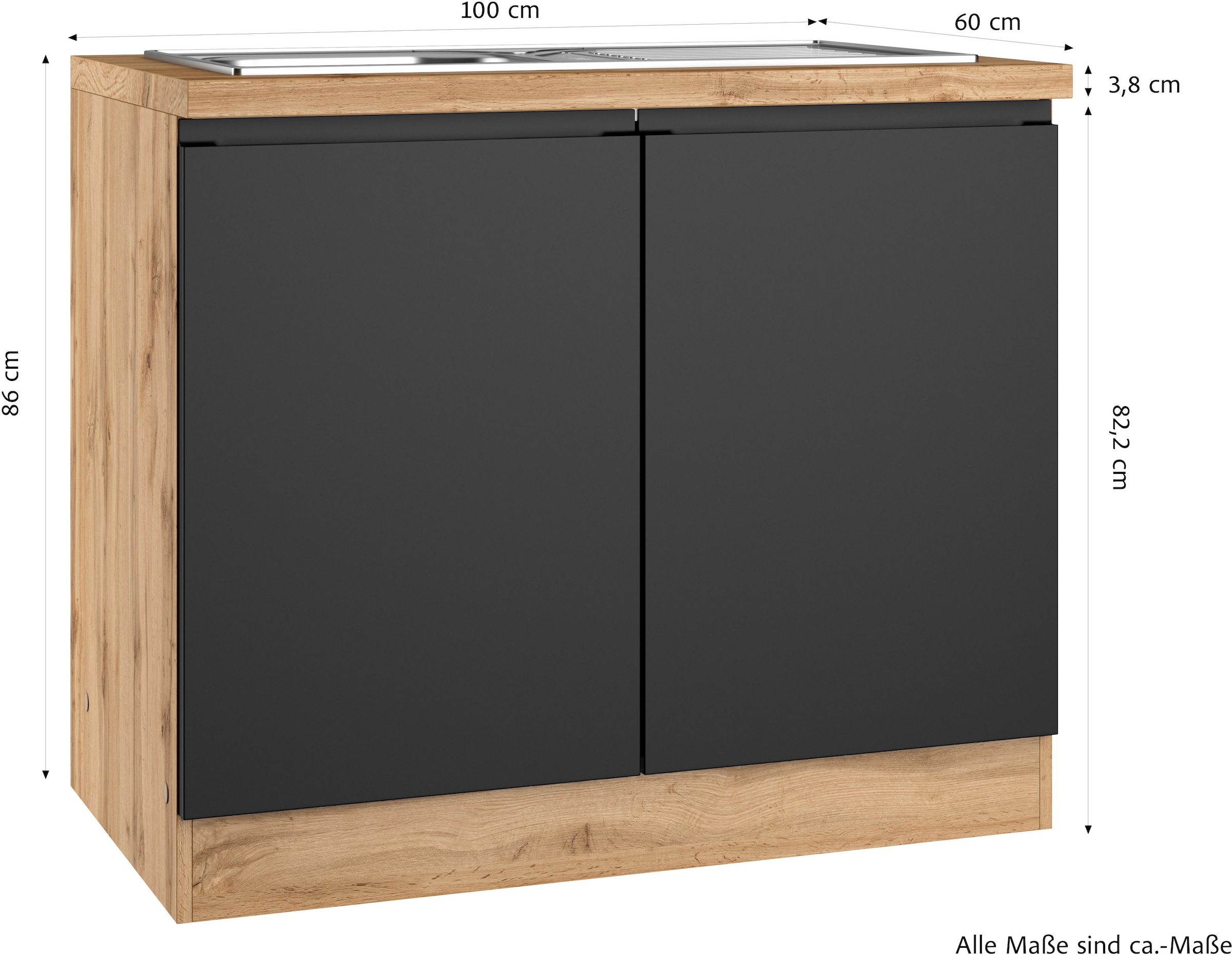 KOCHSTATION Meuble évier »KS-Virginia,neu in verbesserter Ausführung« Rangement, Softclose, sans robinet,  largeur 100 cm, incluant évier encastré, fermeture douce