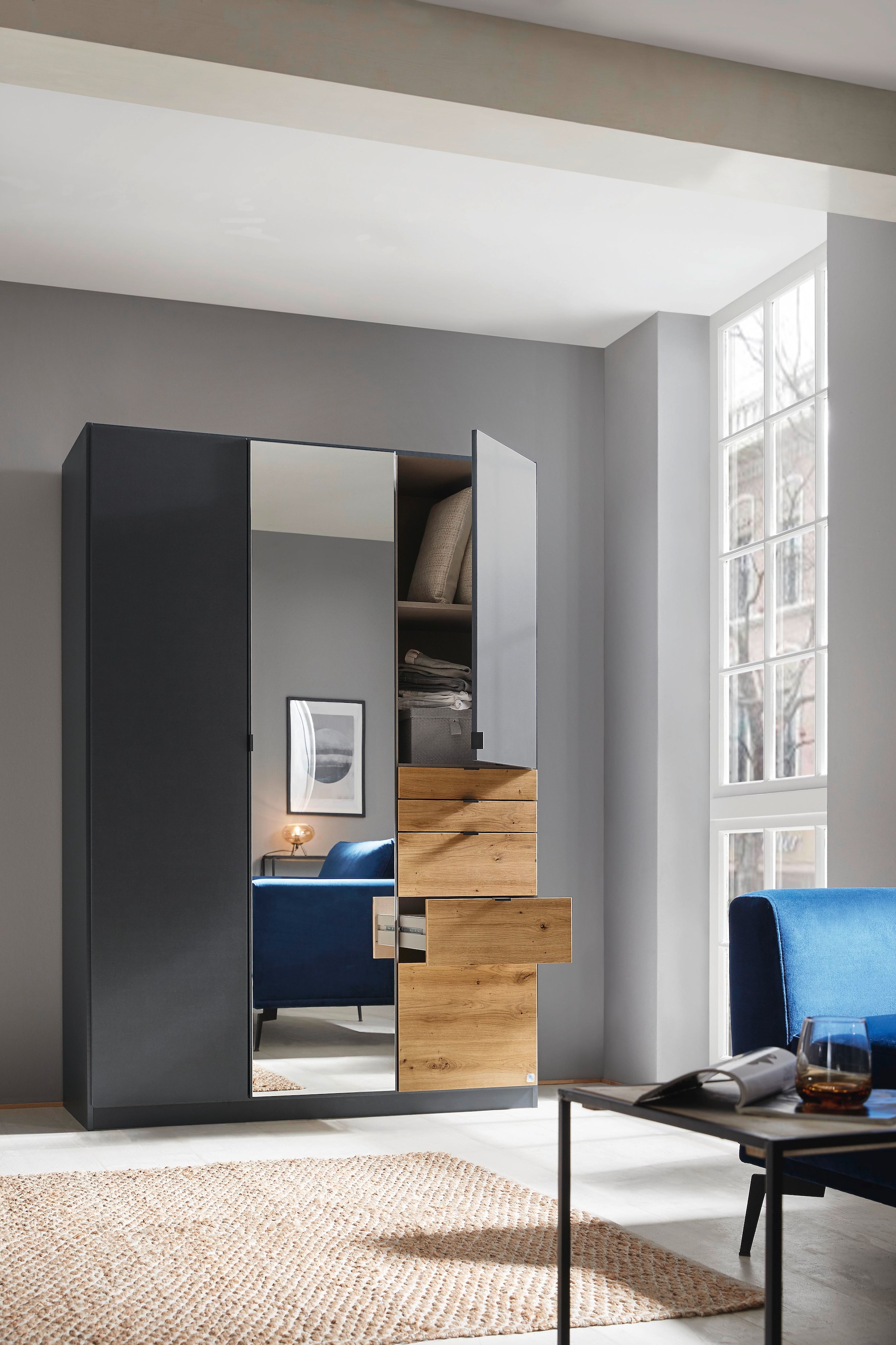 rauch »Kleiderschrank Schrank Garderobe Wäscheschrank Ankleide ONTARIO« Breiten 136/181 cm,  mit 5 Schubladen in unterschiedlichen Grössen MADE IN GERMANY